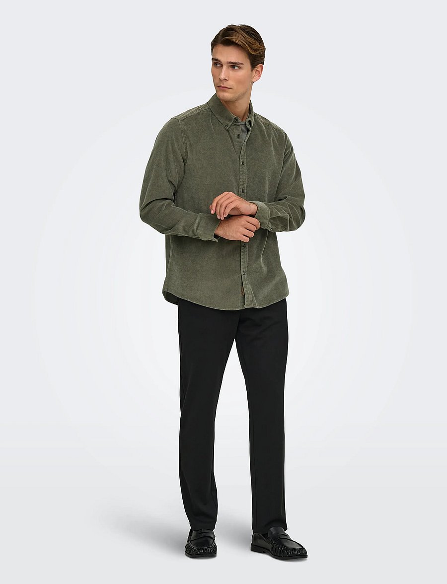 ONLY & SONS - ONSMICHAEL 18W REG CORD STRETCH LS NOOS - corduroy shirts - castor gray - 4