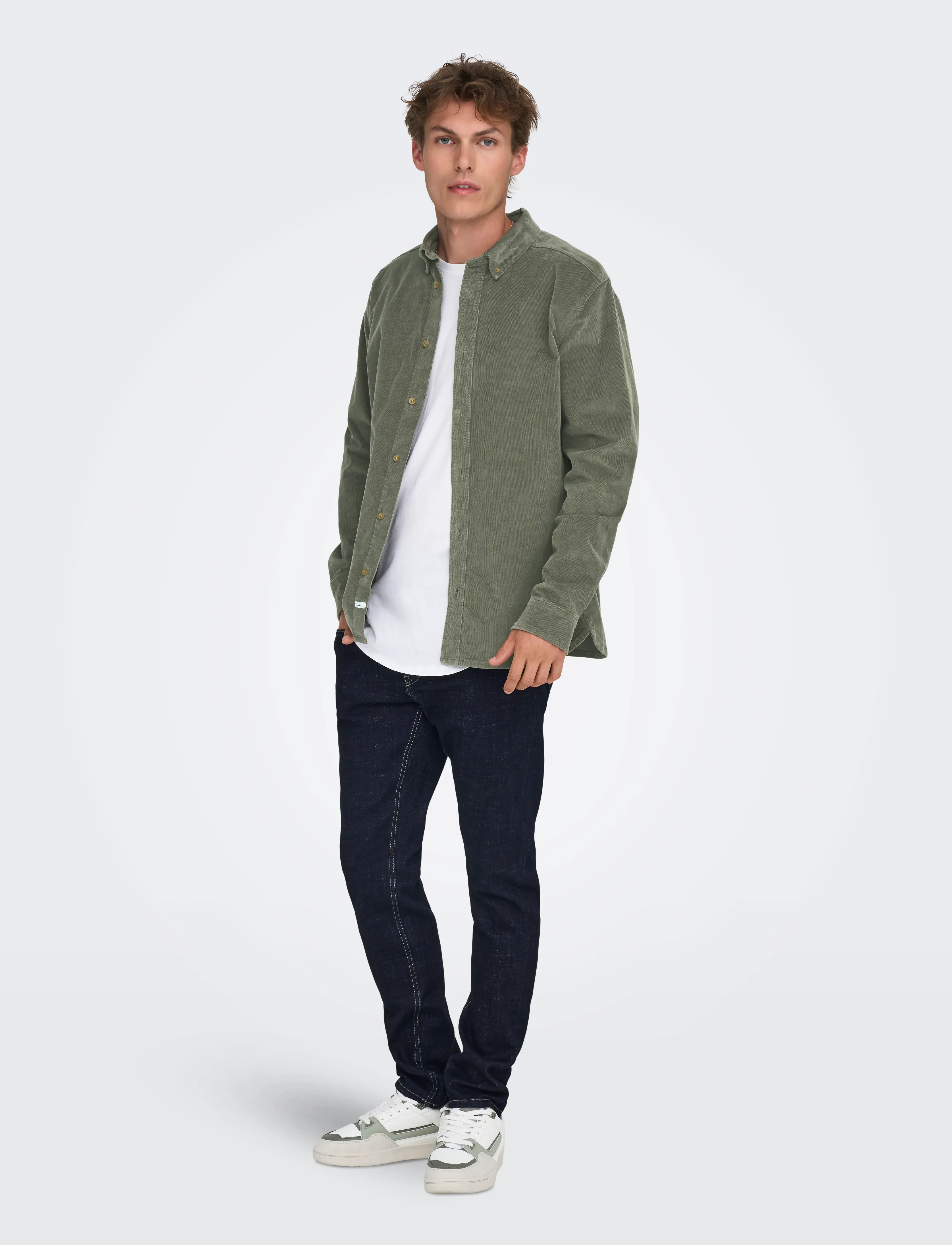 ONLY & SONS - ONSMICHAEL 18W REG CORD STRETCH LS NOOS - kordfløyelsskjorter - castor gray - 4