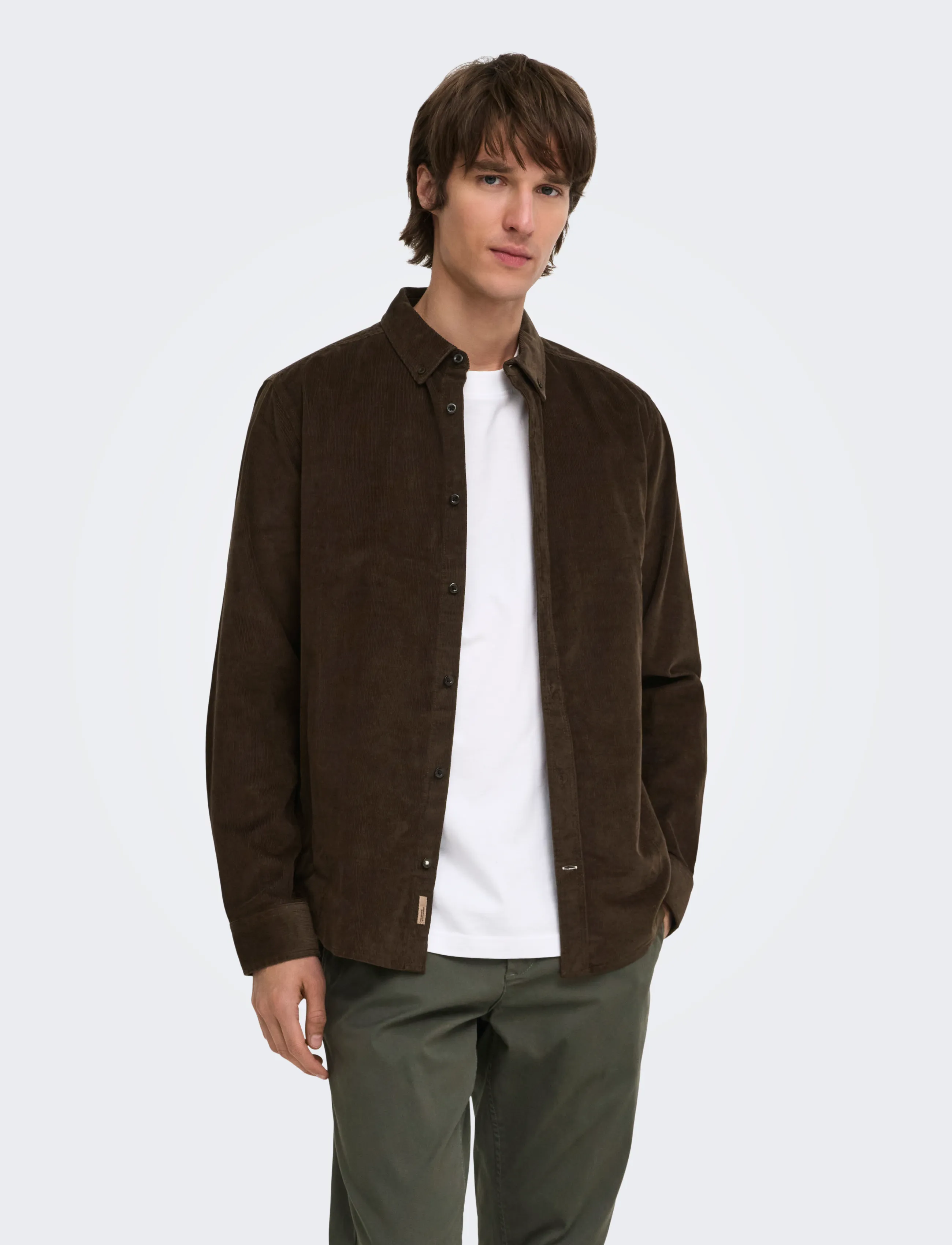 ONLY & SONS ONSMICHAEL 18W REG CORD STRETCH LS NOOS - ONLY & SONS - DEMITASSE / khaki/green