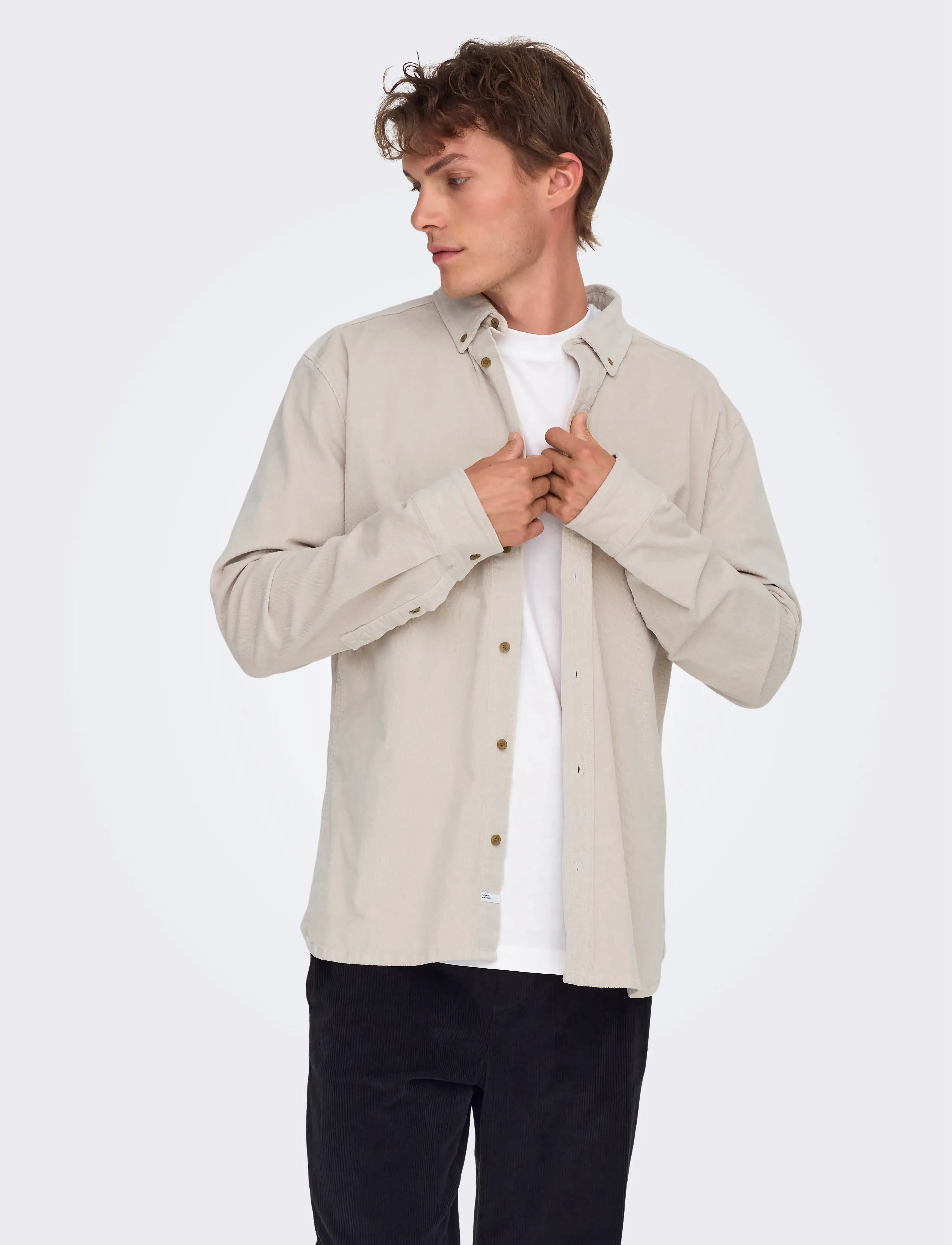 ONLY & SONS - ONSMICHAEL 18W REG CORD STRETCH LS NOOS - cordhemden - silver lining - 4