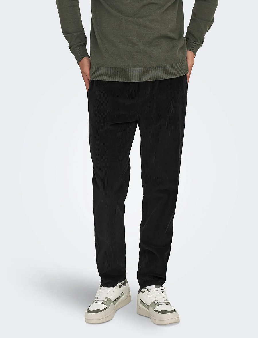 ONLY & SONS - ONSLINUS TAP CORDUROY 0185 PANT NOOS - black - 0