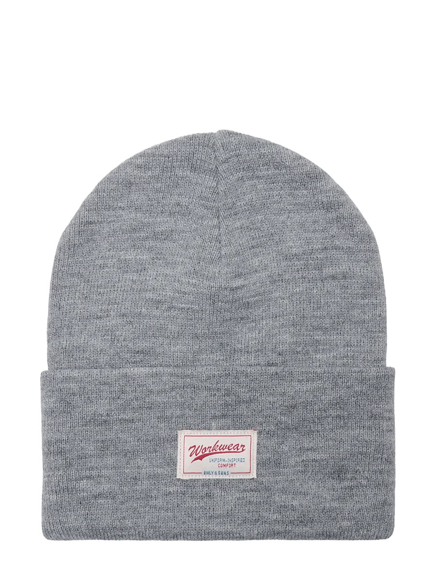 ONLY & SONS - ONSISAAC FLAT KNIT LOGO BEANIE NOOS - kollektionen - dark grey melange - 0