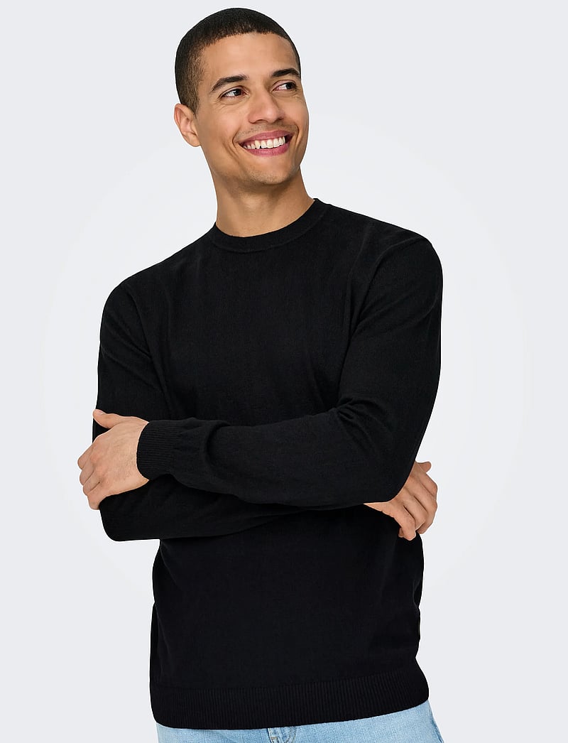 ONLY & SONS - ONSLOUI REG 12 MEL CREW KNIT NOOS - rundhalsad - black - 4