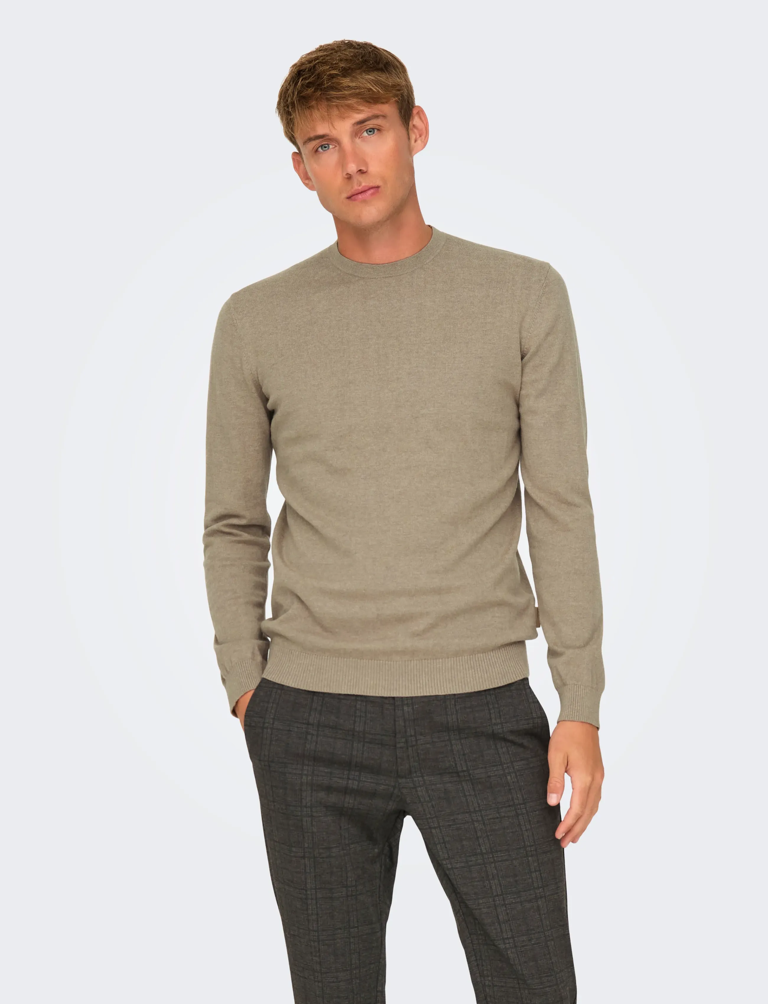ONLY & SONS ONSLOUI REG 12 MEL CREW KNIT NOOS - Stickat - DESERT TAUPE / brown