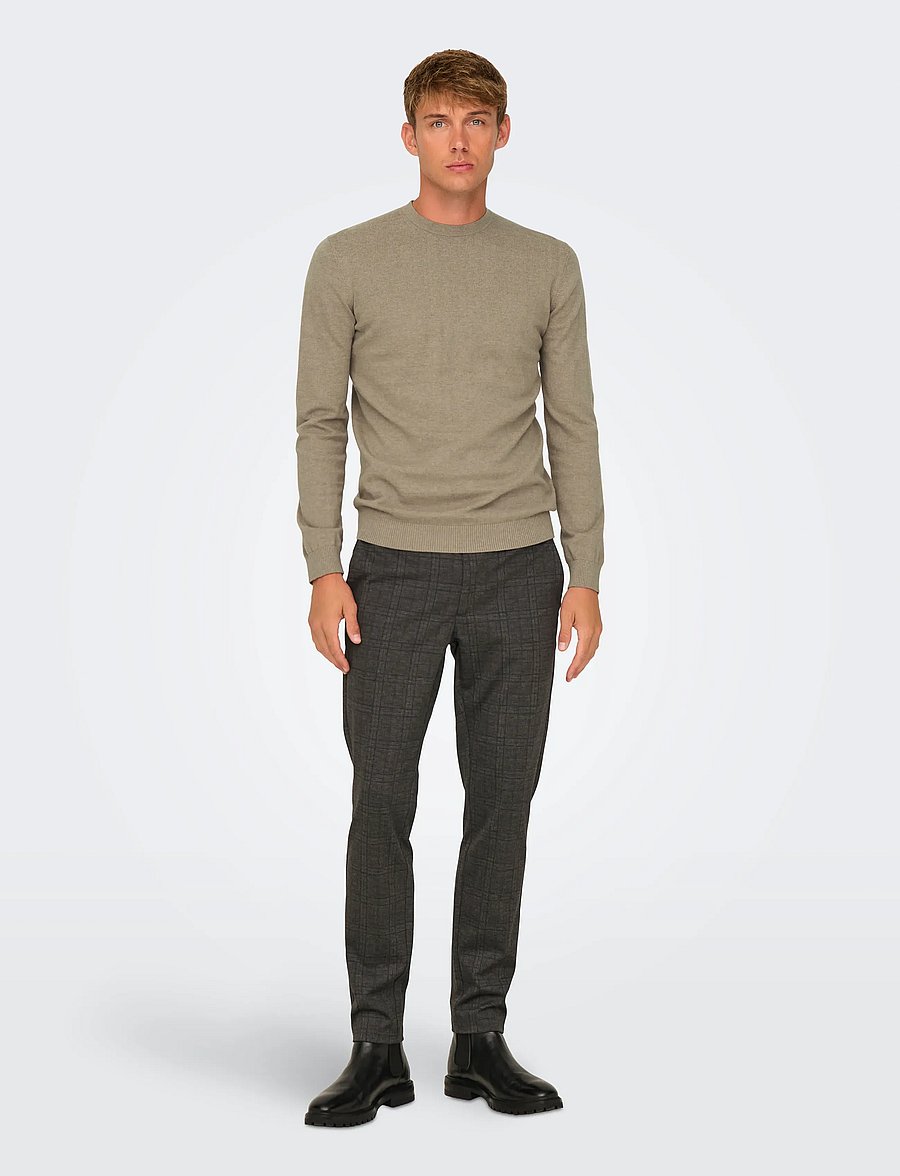 ONLY & SONS - ONSLOUI REG 12 MEL CREW KNIT NOOS - rund hals - desert taupe - 3