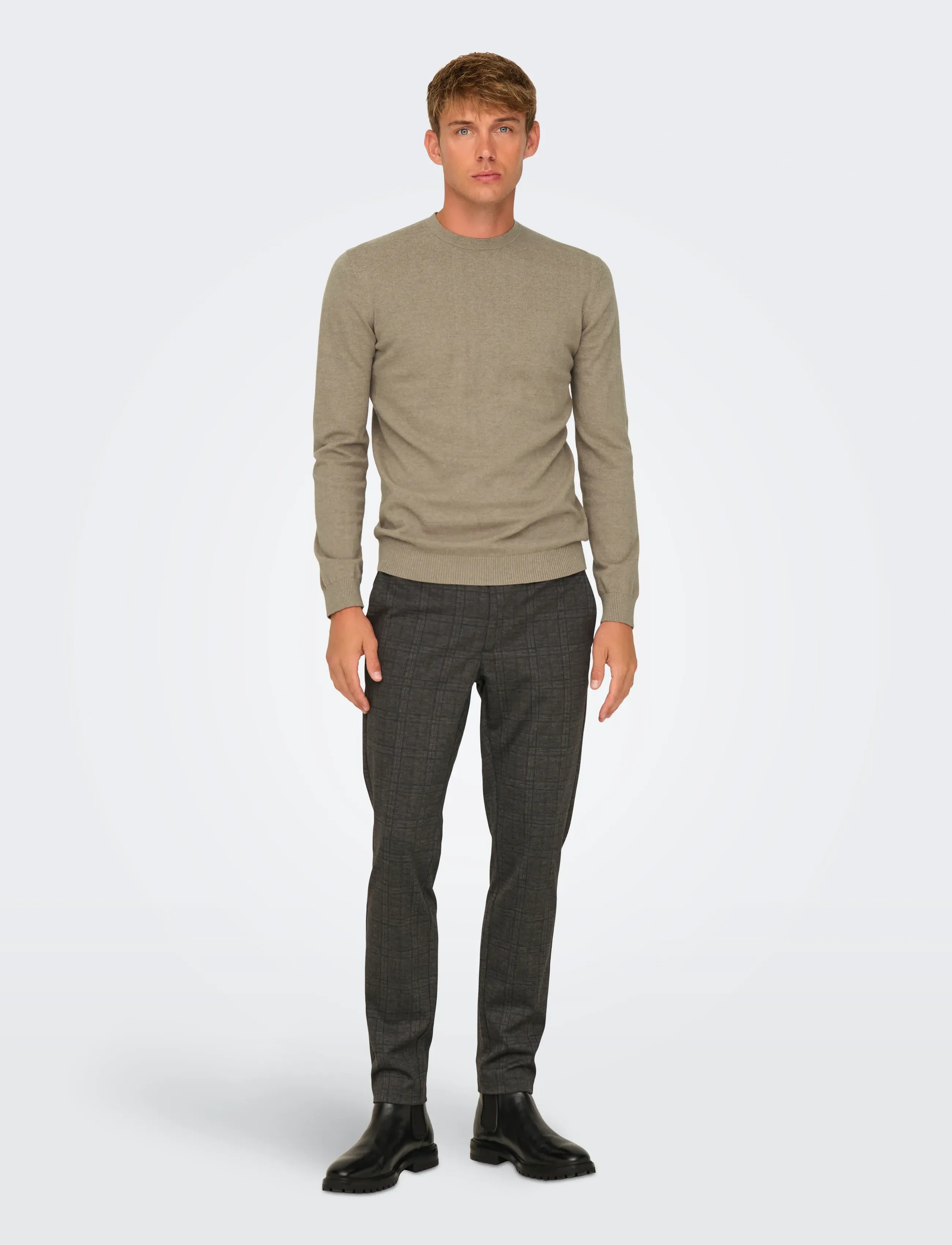 ONLY & SONS - ONSLOUI REG 12 MEL CREW KNIT NOOS - rund hals - desert taupe - 5