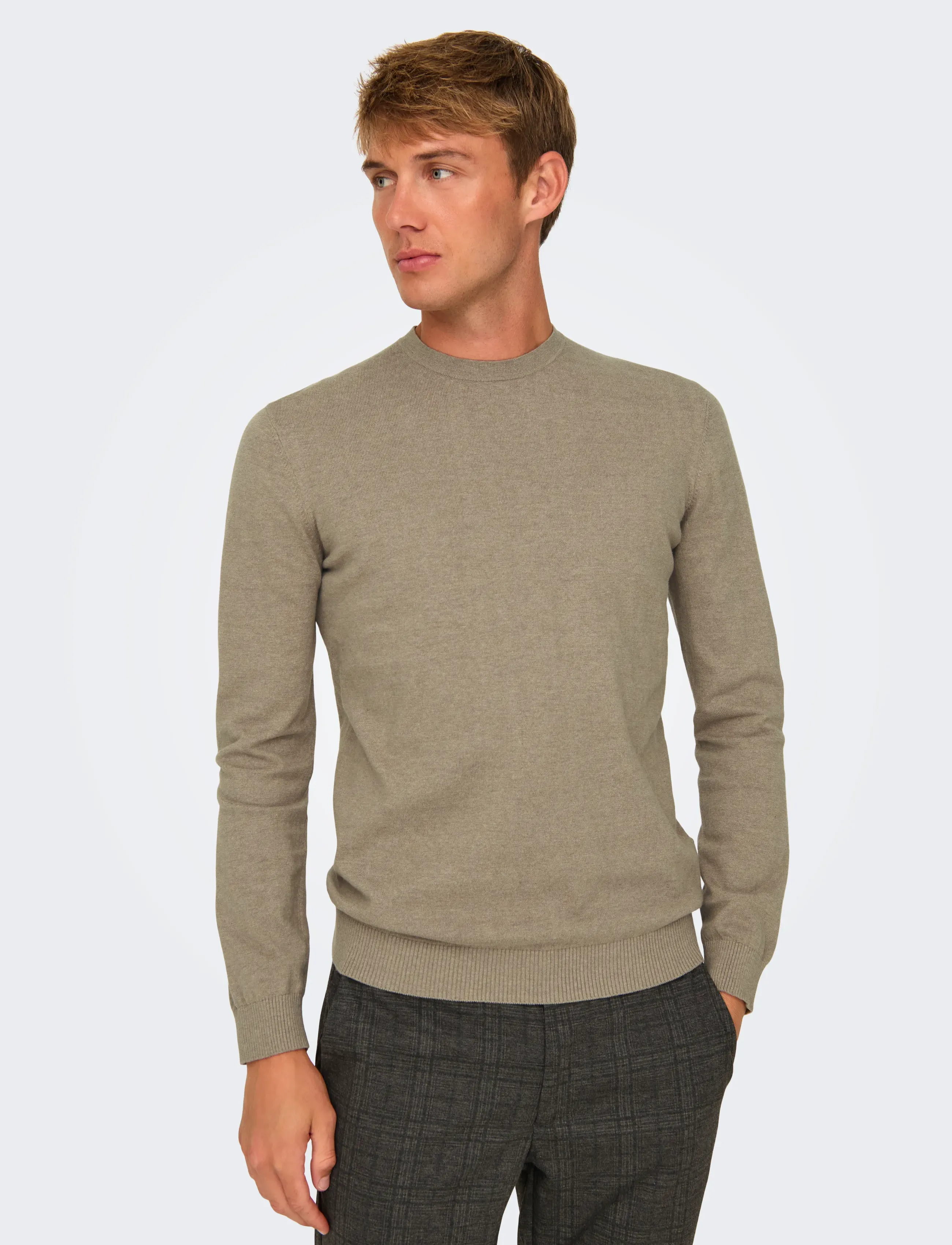 ONLY & SONS ONSLOUI REG 12 MEL CREW KNIT NOOS - Streetstyle - DESERT TAUPE / brown