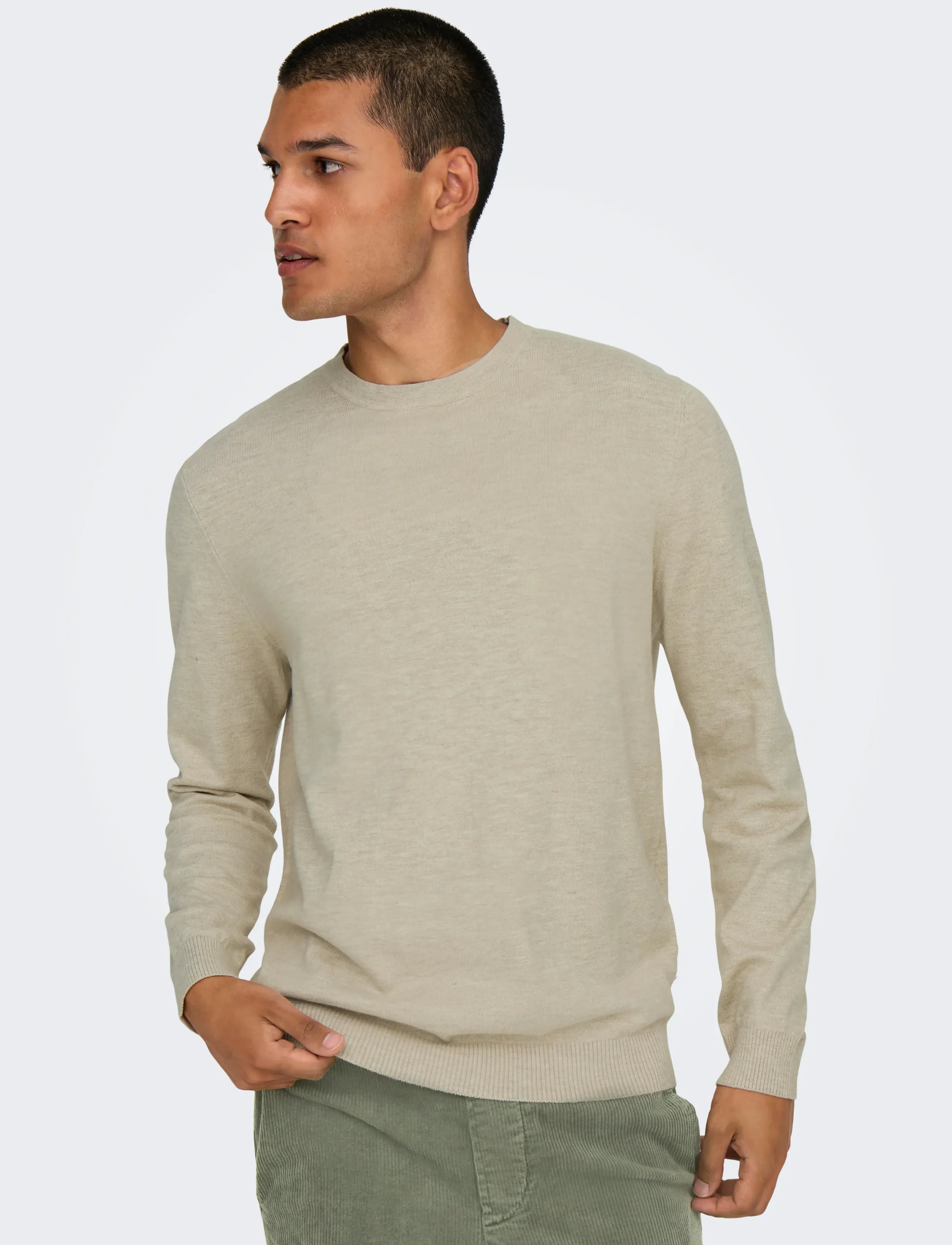 ONLY & SONS - ONSLOUI REG 12 MEL CREW KNIT NOOS - rund hals - oatmeal - 5