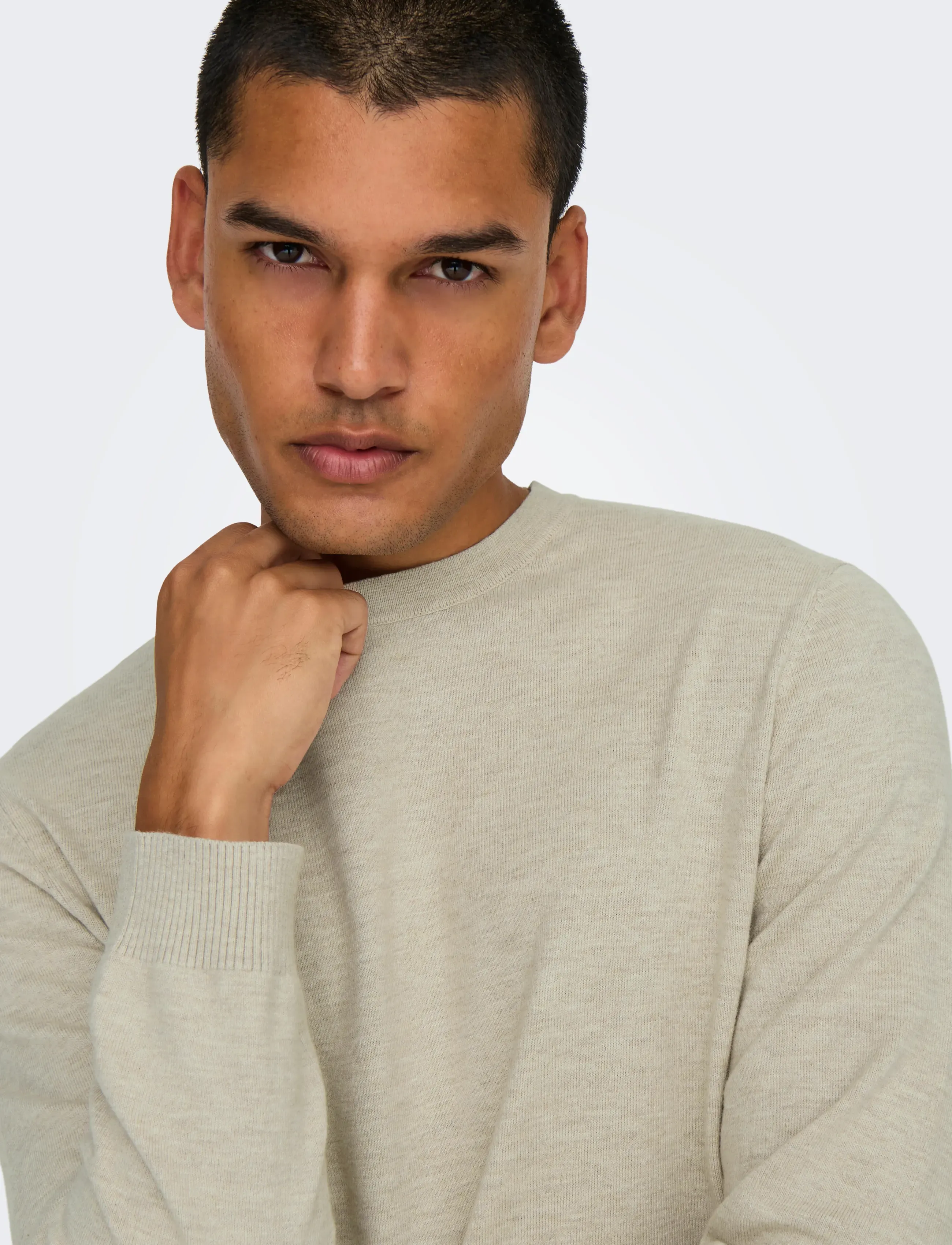 ONLY & SONS ONSLOUI REG 12 MEL CREW KNIT NOOS - Streetstyle - OATMEAL / beige