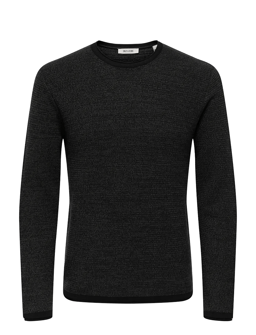 ONLY & SONS - ONSERIC REG 12 STRUC CREW KNIT NOOS - Ümara kaelusega - black - 1
