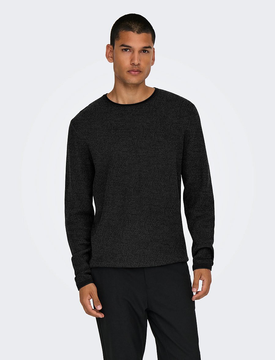 ONLY & SONS - ONSERIC REG 12 STRUC CREW KNIT NOOS - Ümara kaelusega - black - 0