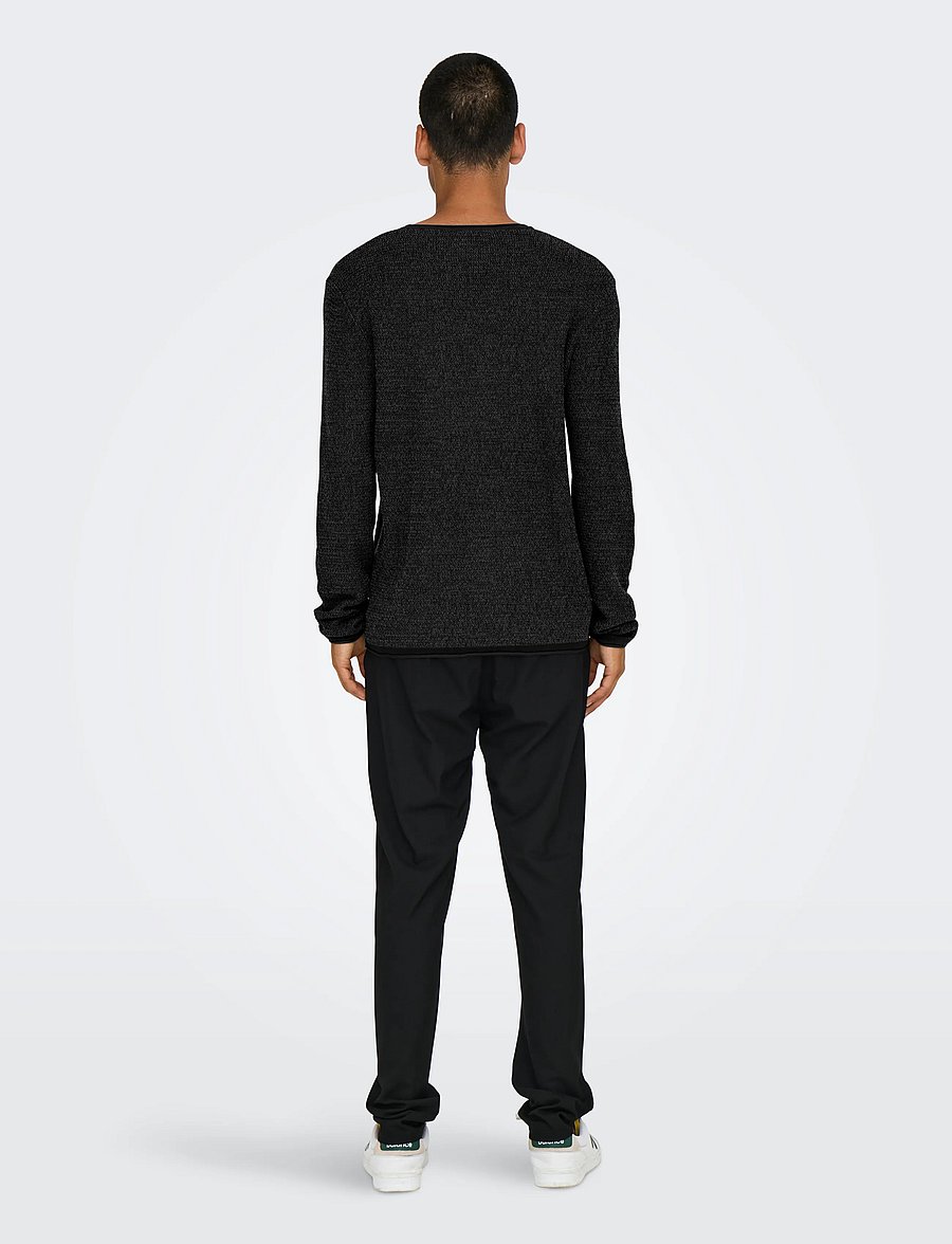 ONLY & SONS - ONSERIC REG 12 STRUC CREW KNIT NOOS - Ümara kaelusega - black - 3