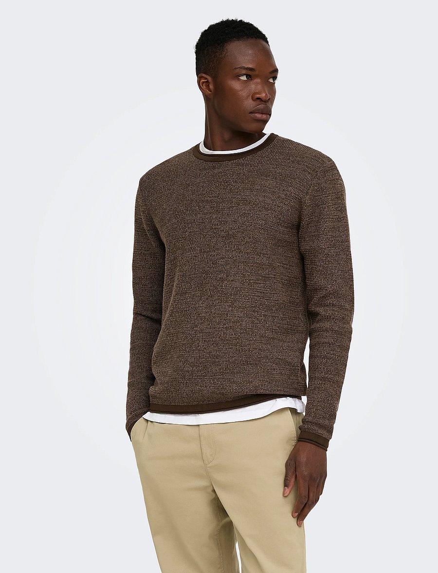ONLY & SONS - ONSERIC REG 12 STRUC CREW KNIT NOOS - demitasse - 0