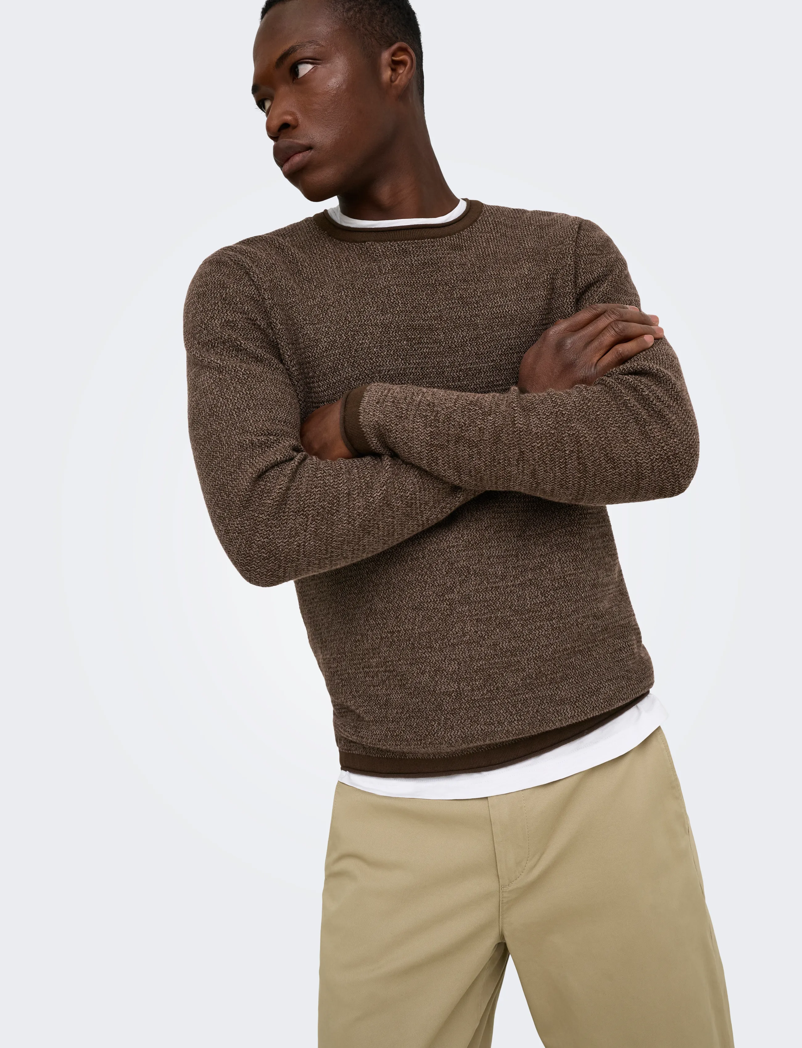 ONLY & SONS ONSERIC REG 12 STRUC CREW KNIT NOOS - Strik - DEMITASSE / brown
