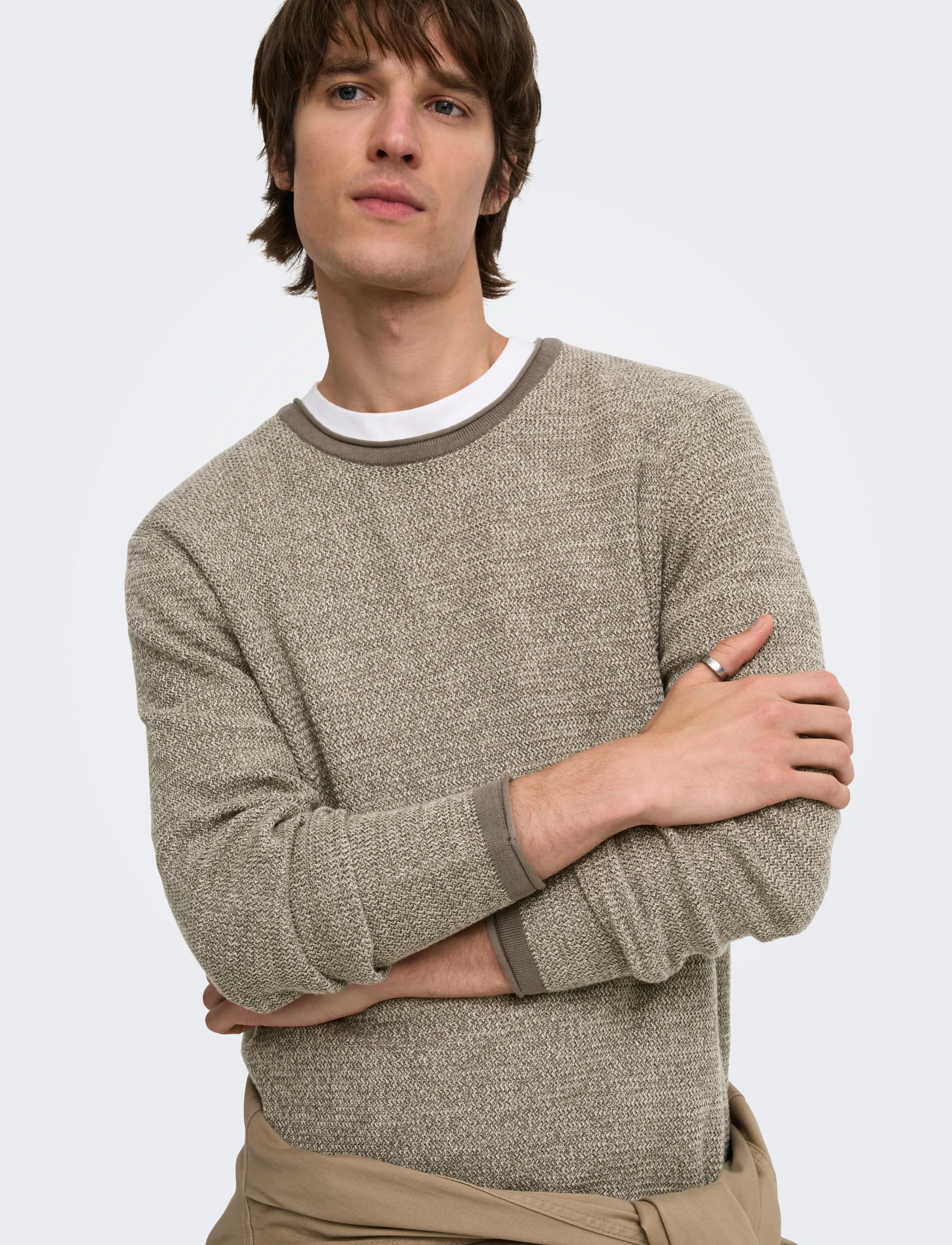 ONLY & SONS ONSERIC REG 12 STRUC CREW KNIT NOOS - Tänavastiil - FALCON / beige