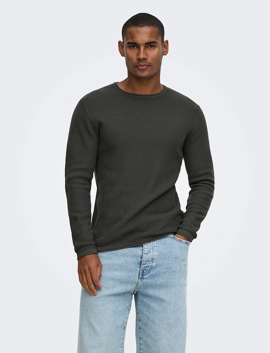 ONLY & SONS - ONSERIC REG 12 STRUC CREW KNIT NOOS - grey pinstripe - 0