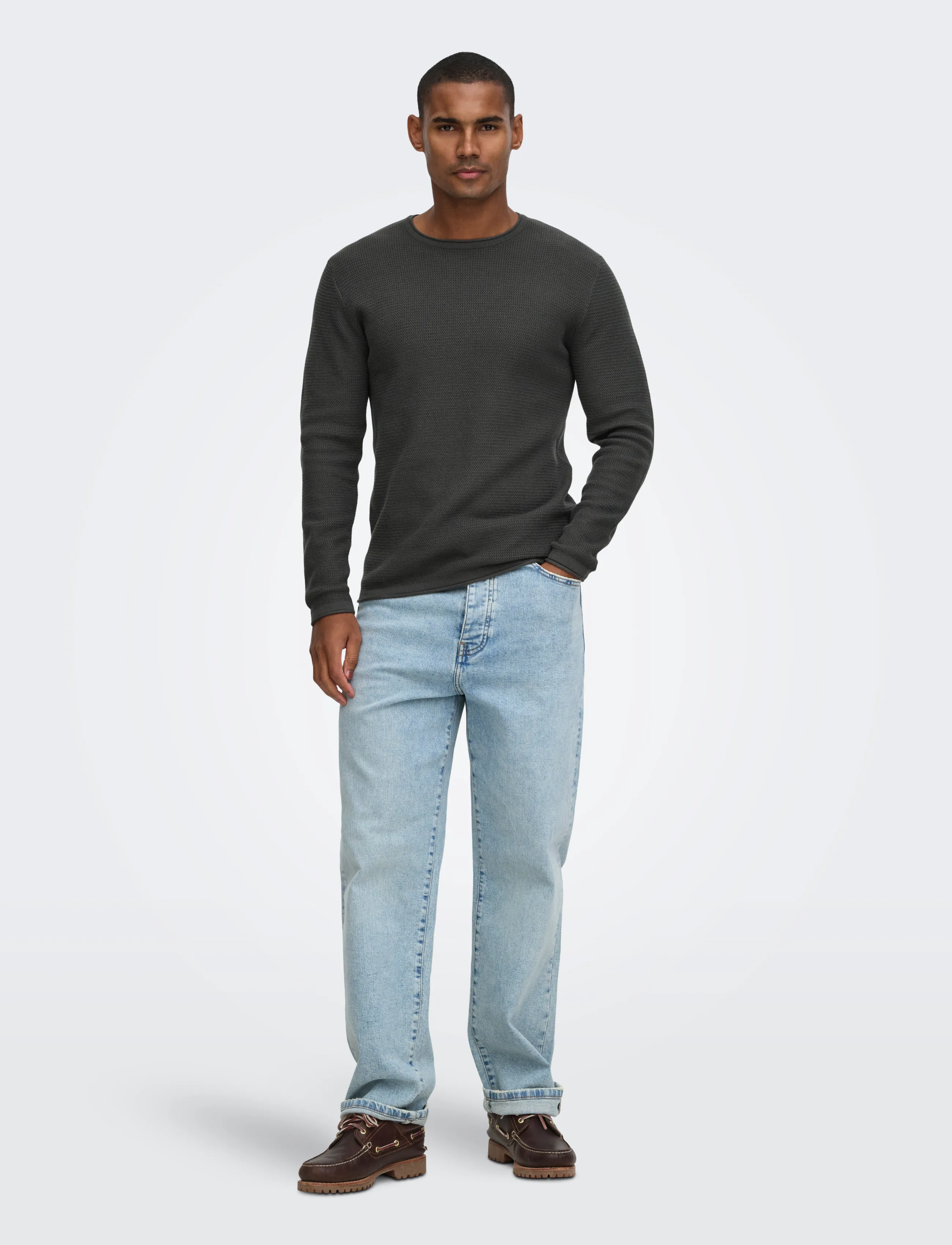 ONLY & SONS - ONSERIC REG 12 STRUC CREW KNIT NOOS - grey pinstripe - 4