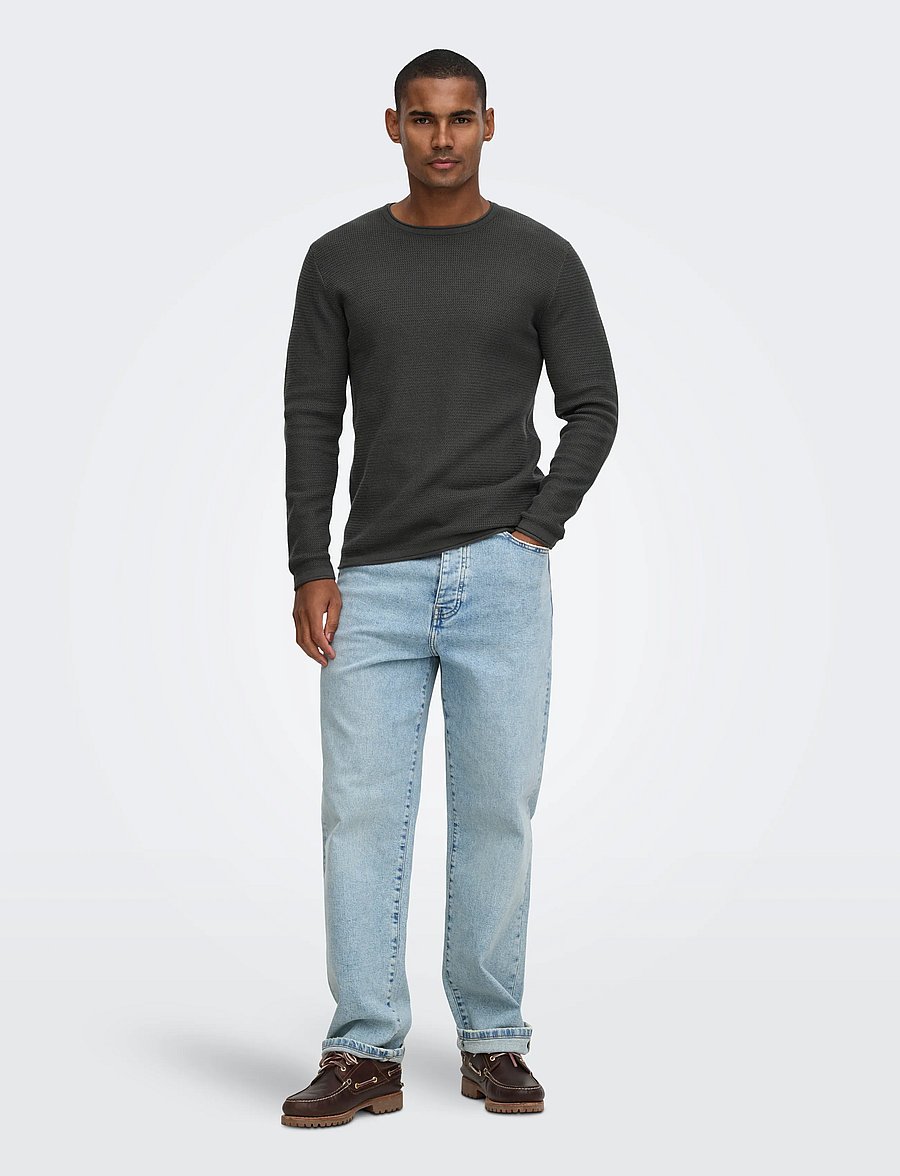 ONLY & SONS - ONSERIC REG 12 STRUC CREW KNIT NOOS - grey pinstripe - 4