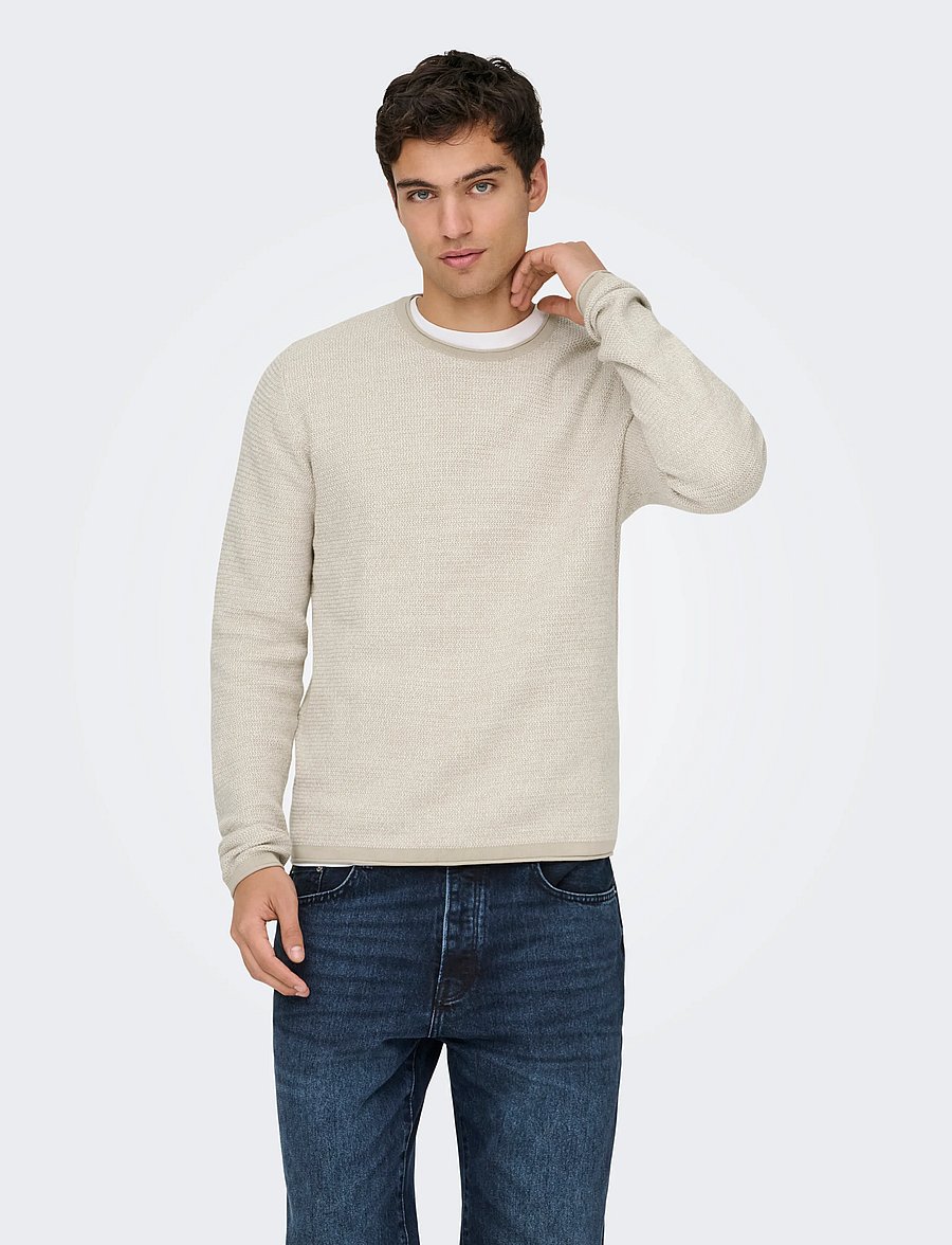 ONLY & SONS - ONSERIC REG 12 STRUC CREW KNIT NOOS - Ümara kaelusega - silver lining - 0