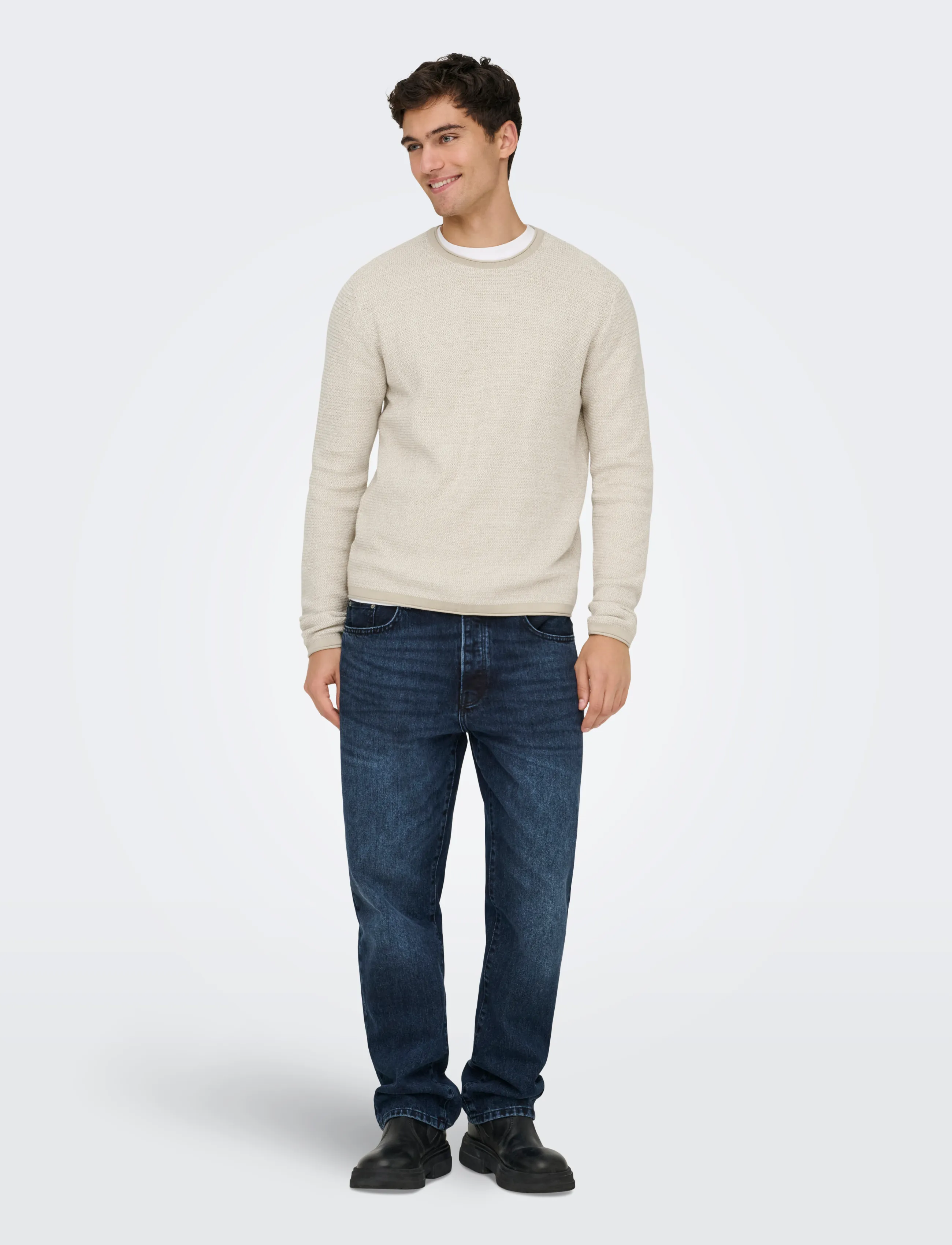 ONLY & SONS - ONSERIC REG 12 STRUC CREW KNIT NOOS - Ümara kaelusega - silver lining - 4