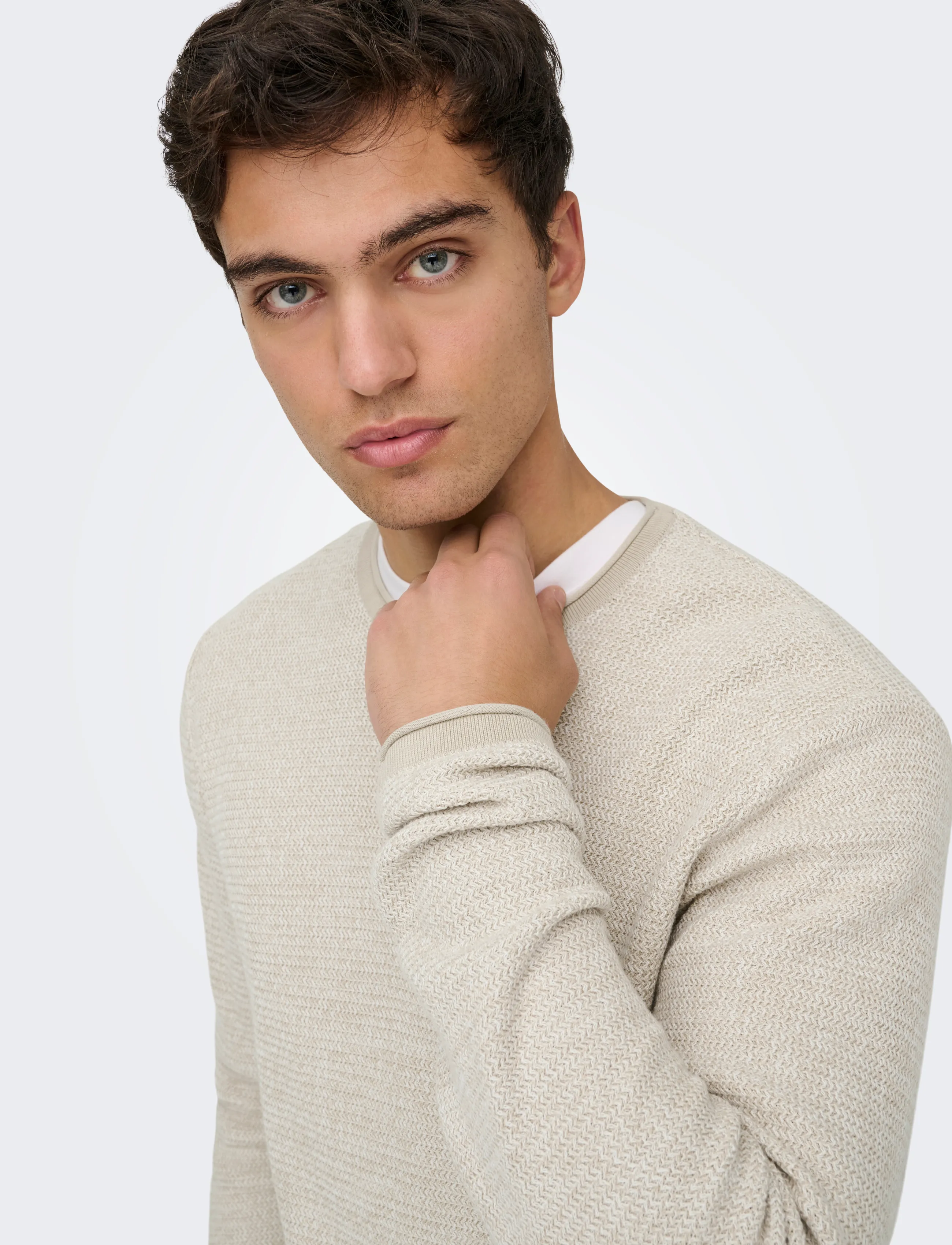 ONLY & SONS - ONSERIC REG 12 STRUC CREW KNIT NOOS - Ümara kaelusega - silver lining - 5