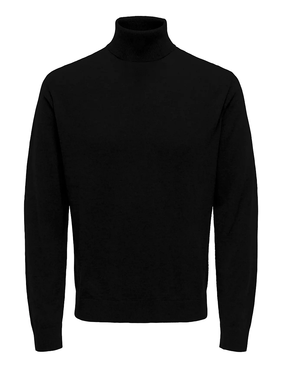 ONLY & SONS - ONSLOUI REG 12 MEL ROLL KNIT NOOS - kõrge kaelusega - black - 1
