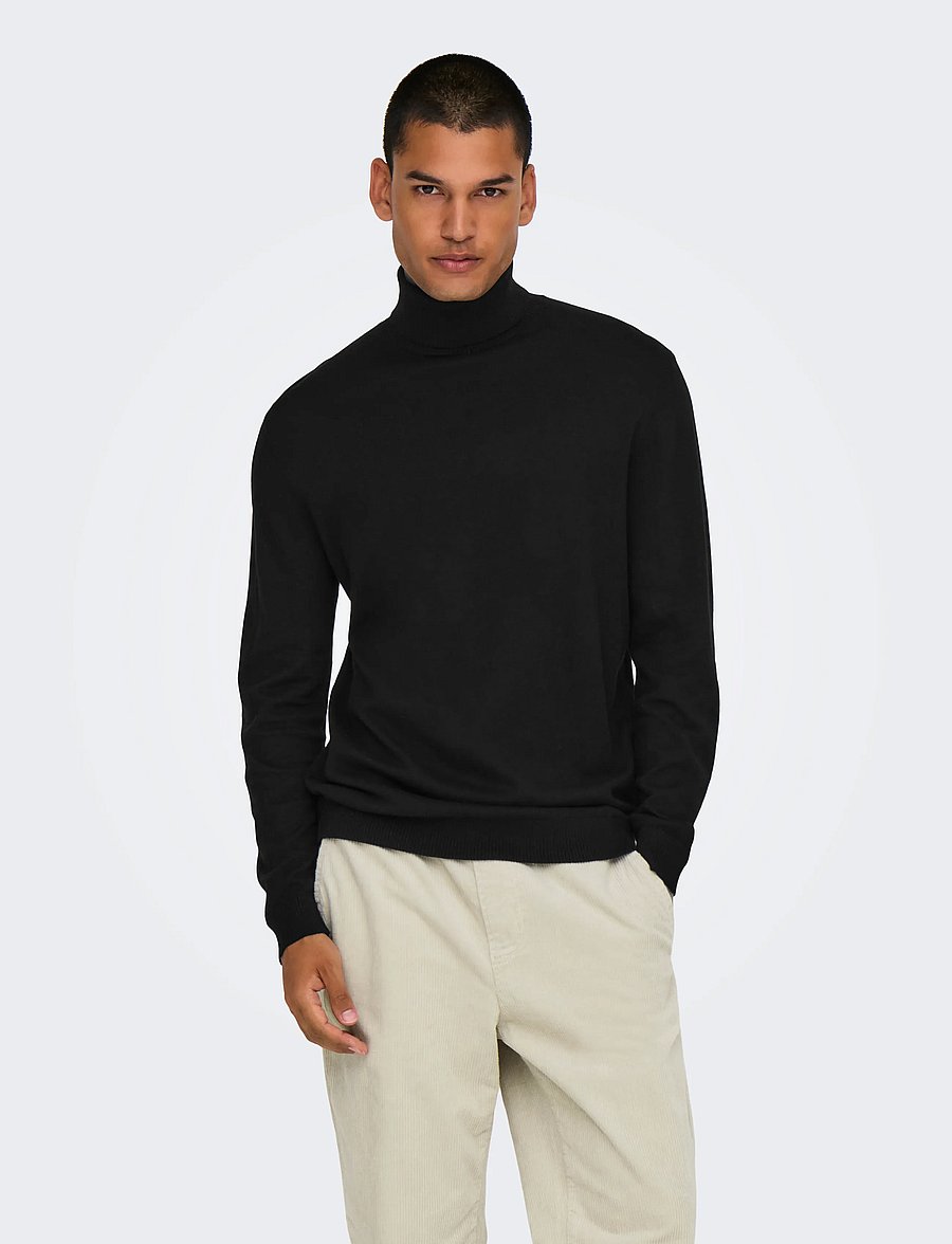 ONLY & SONS - ONSLOUI REG 12 MEL ROLL KNIT NOOS - kõrge kaelusega - black - 0