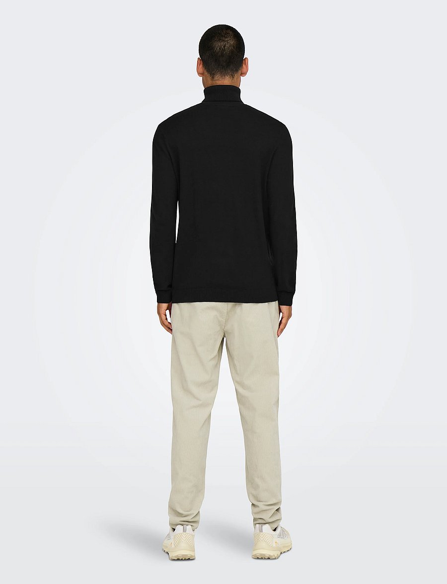 ONLY & SONS - ONSLOUI REG 12 MEL ROLL KNIT NOOS - kõrge kaelusega - black - 3