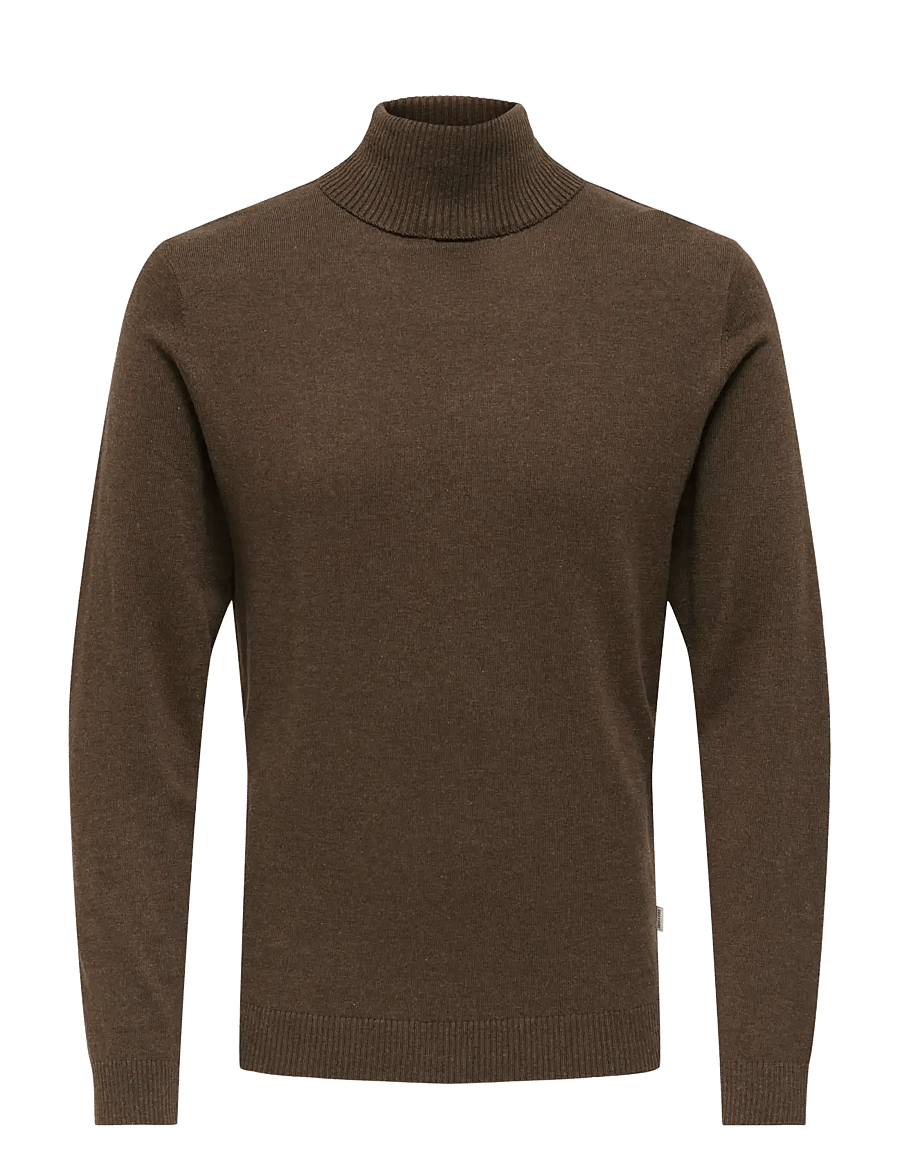 ONLY & SONS - ONSLOUI REG 12 MEL ROLL KNIT NOOS - coffee bean - 1