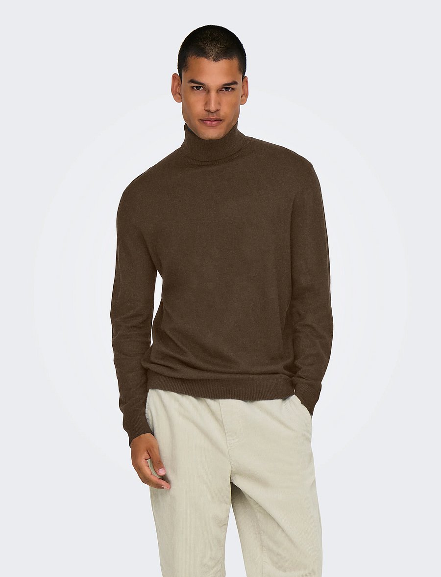 ONLY & SONS - ONSLOUI REG 12 MEL ROLL KNIT NOOS - coffee bean - 0