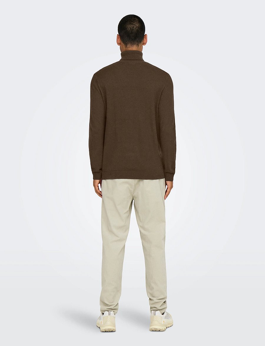 ONLY & SONS - ONSLOUI REG 12 MEL ROLL KNIT NOOS - coffee bean - 3