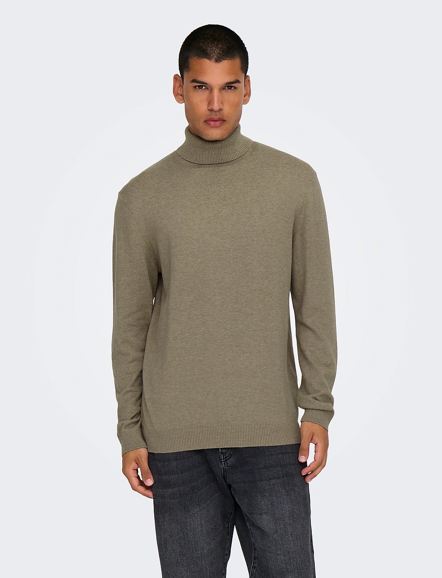 ONLY & SONS - ONSLOUI REG 12 MEL ROLL KNIT NOOS - desert taupe - 0