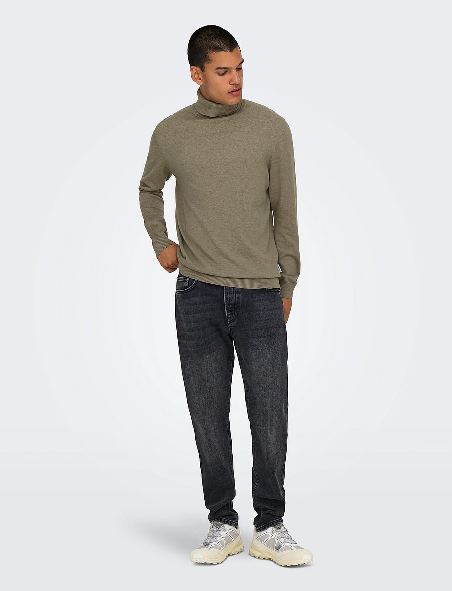 ONLY & SONS - ONSLOUI REG 12 MEL ROLL KNIT NOOS - desert taupe - 4