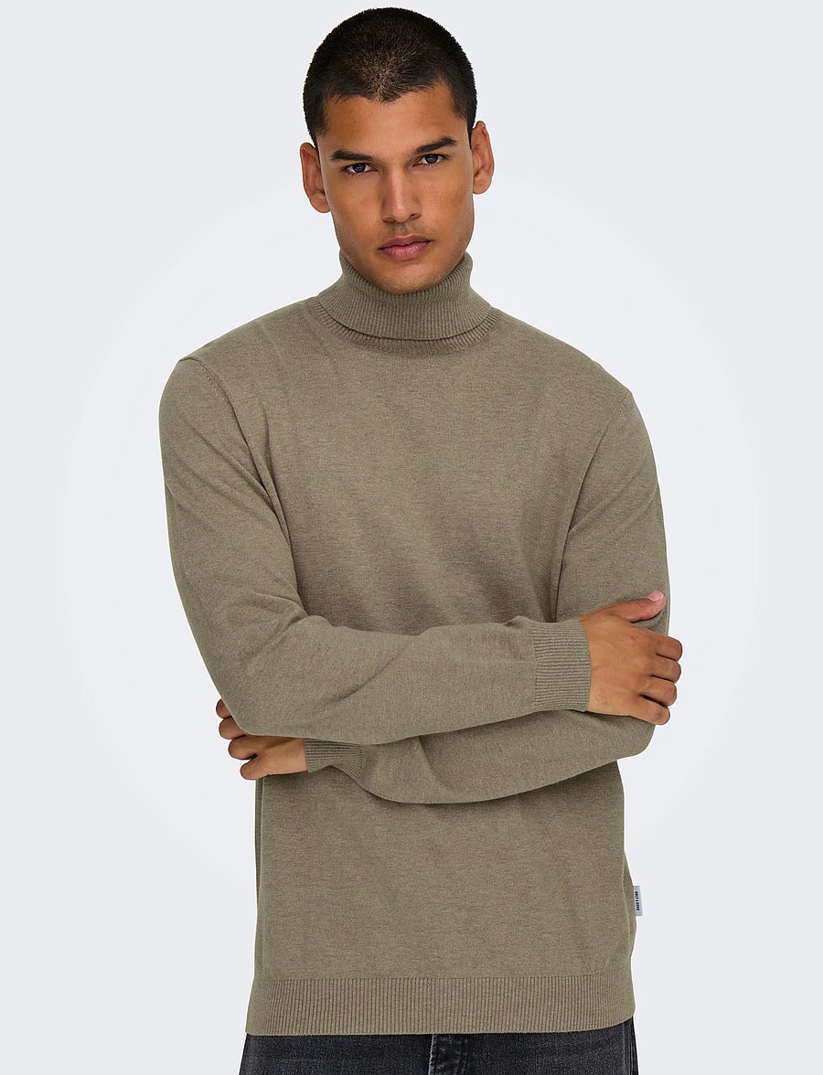 ONLY & SONS - ONSLOUI REG 12 MEL ROLL KNIT NOOS - desert taupe - 5