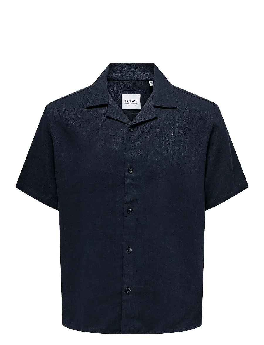 ONLY & SONS - ONSKARI RESORT SS SHIRT VISC LIN 0075 CS - hørskjorter - dark navy - 0