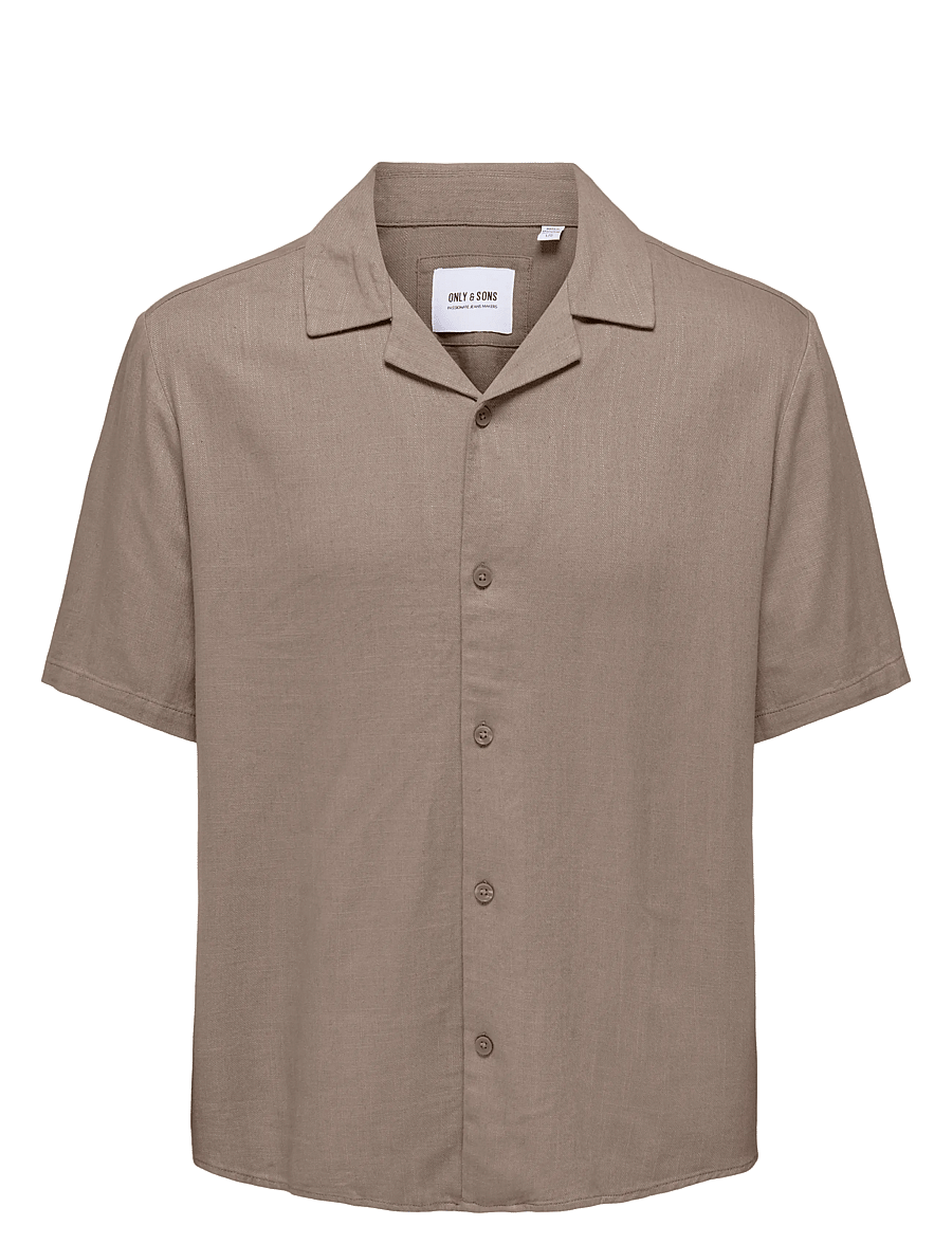 ONLY & SONS - ONSKARI RESORT SS SHIRT VISC LIN 0075 CS - hørskjorter - fossil - 0
