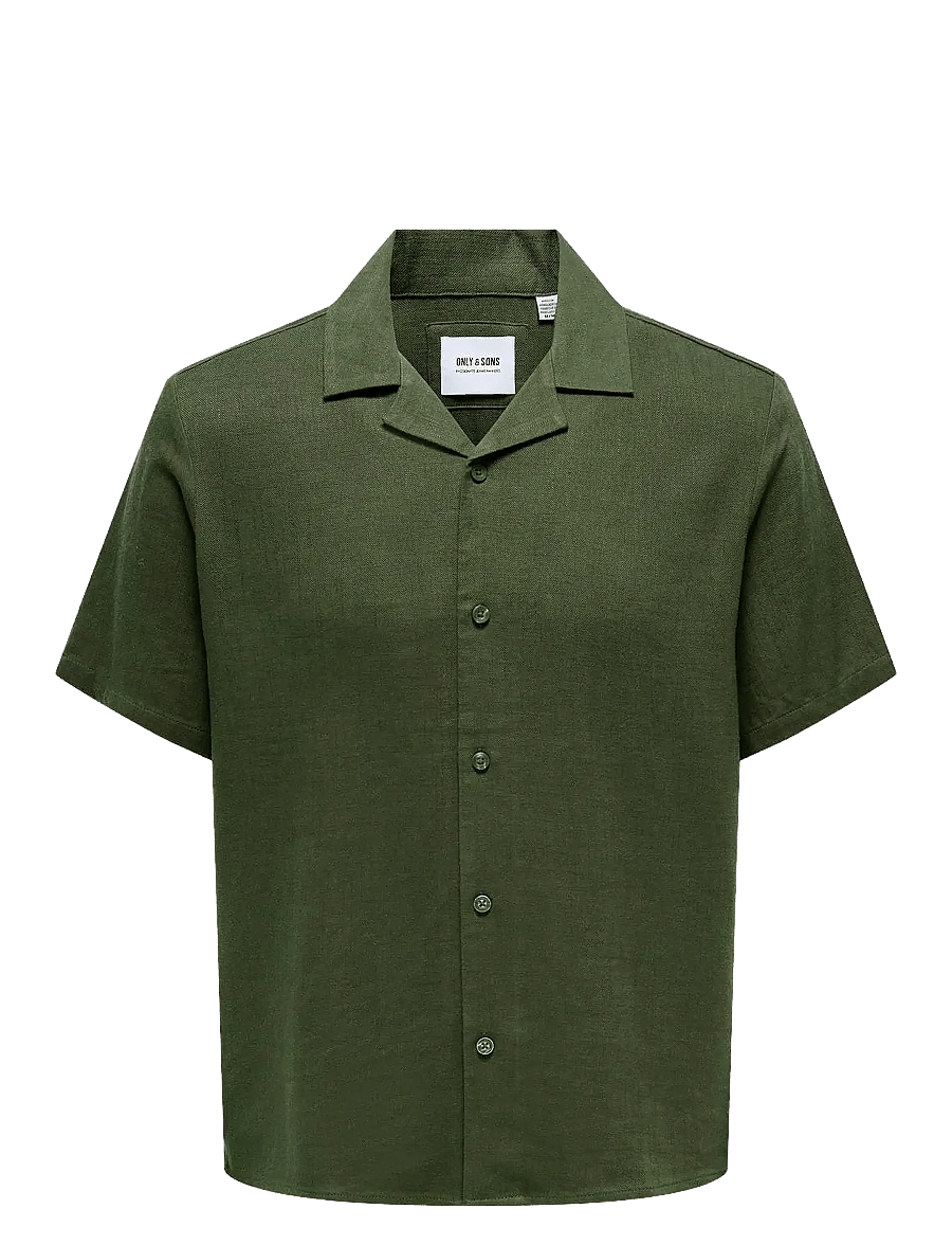 ONLY & SONS - ONSKARI RESORT SS SHIRT VISC LIN 0075 CS - linneskjortor - olive night - 0