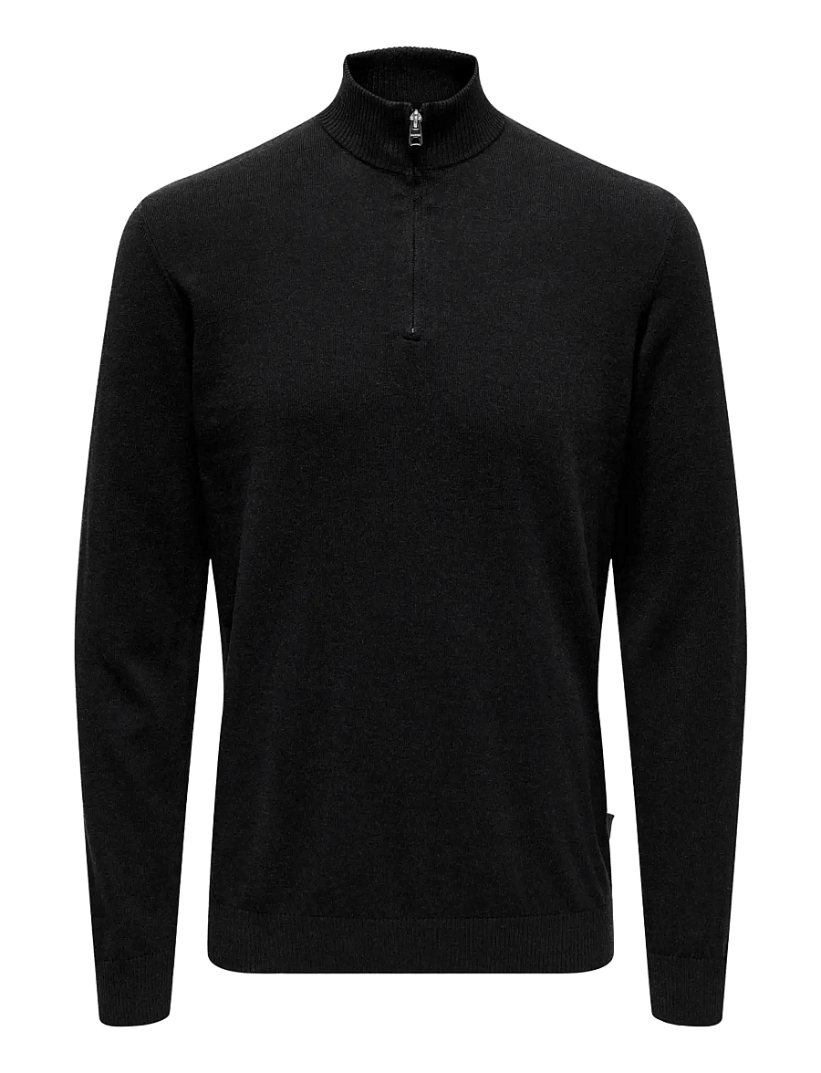 ONLY & SONS - ONSLOUI REG 12 MEL HALF ZIP KNIT NOOS - black - 1