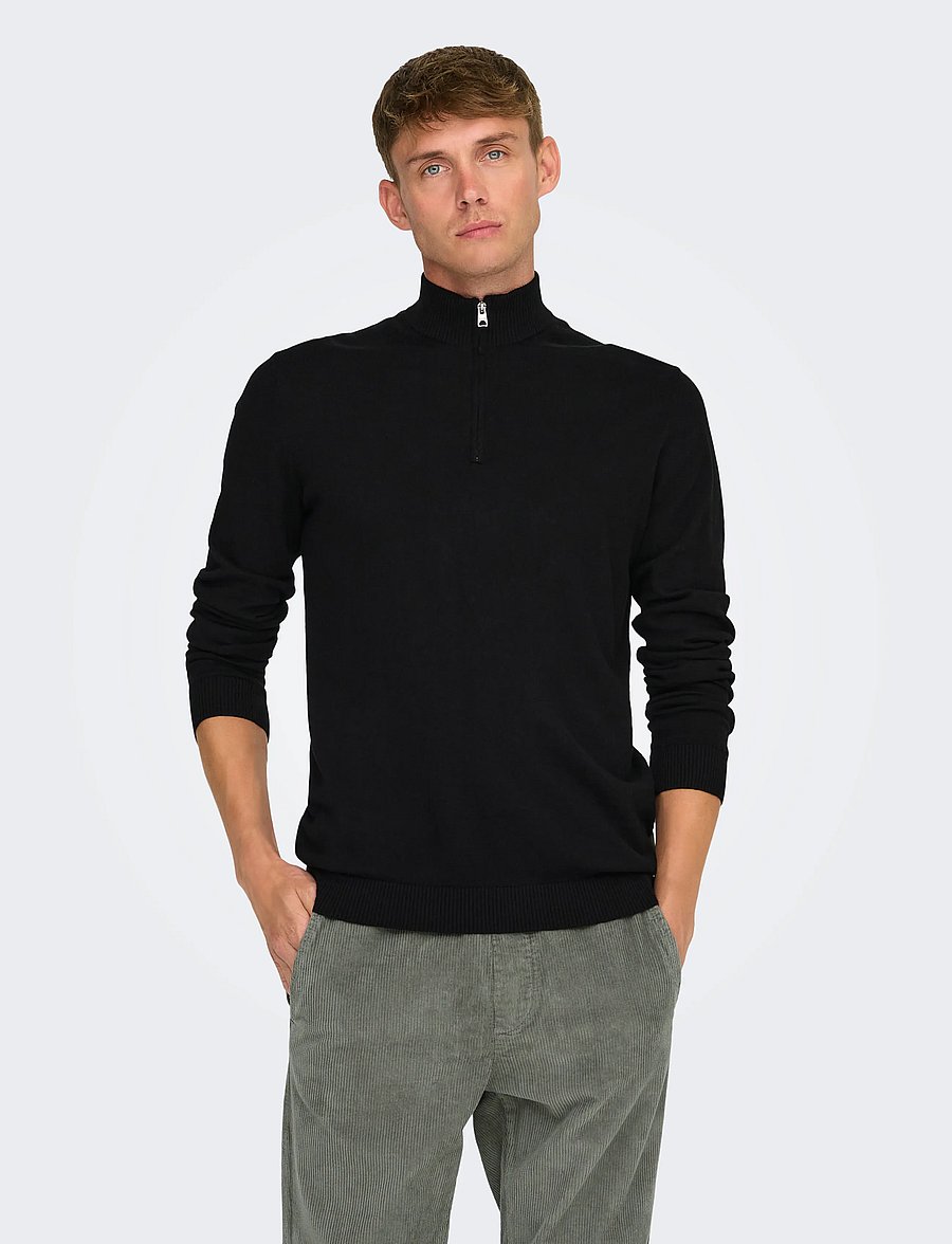 ONLY & SONS - ONSLOUI REG 12 MEL HALF ZIP KNIT NOOS - black - 0