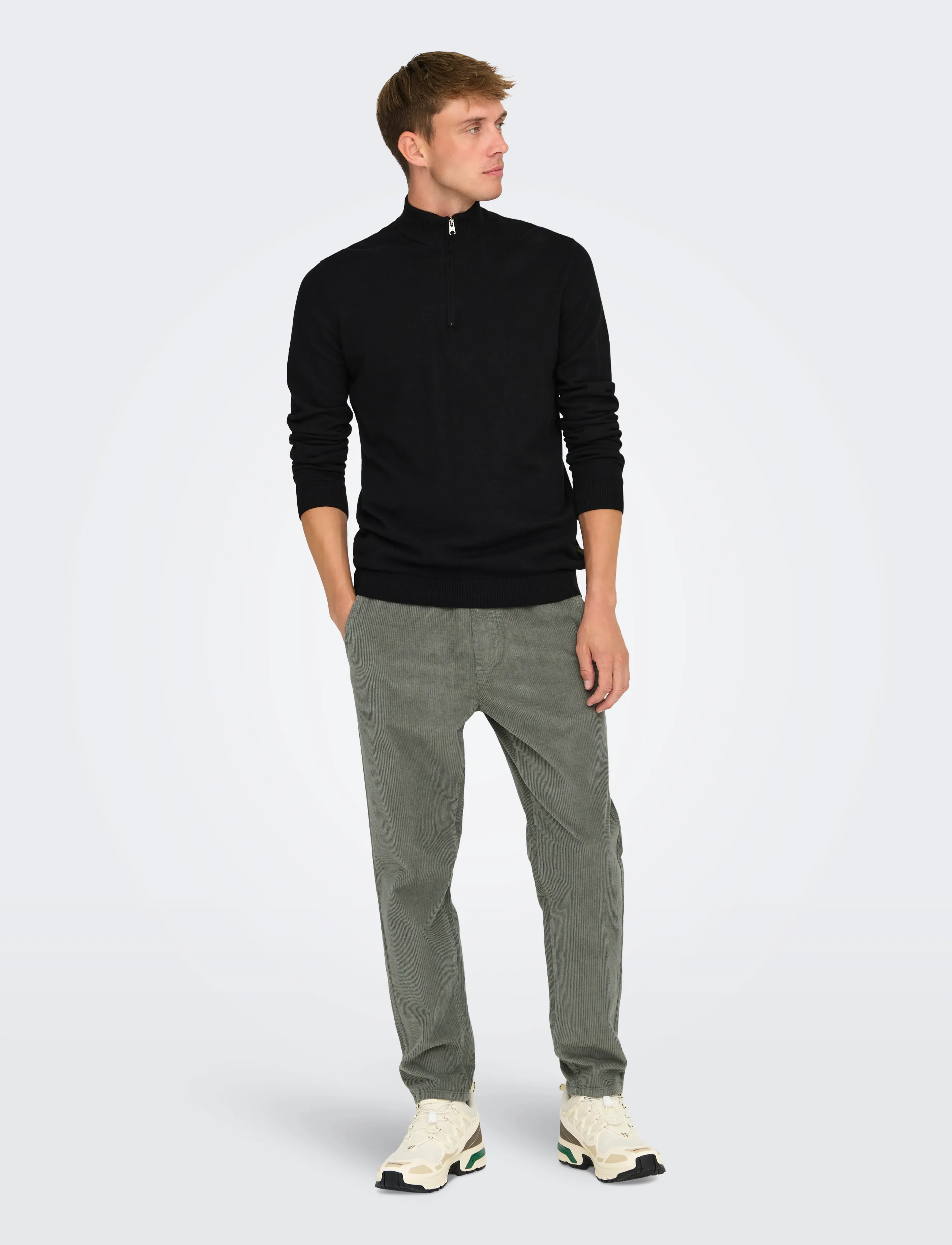 ONLY & SONS - ONSLOUI REG 12 MEL HALF ZIP KNIT NOOS - black - 4