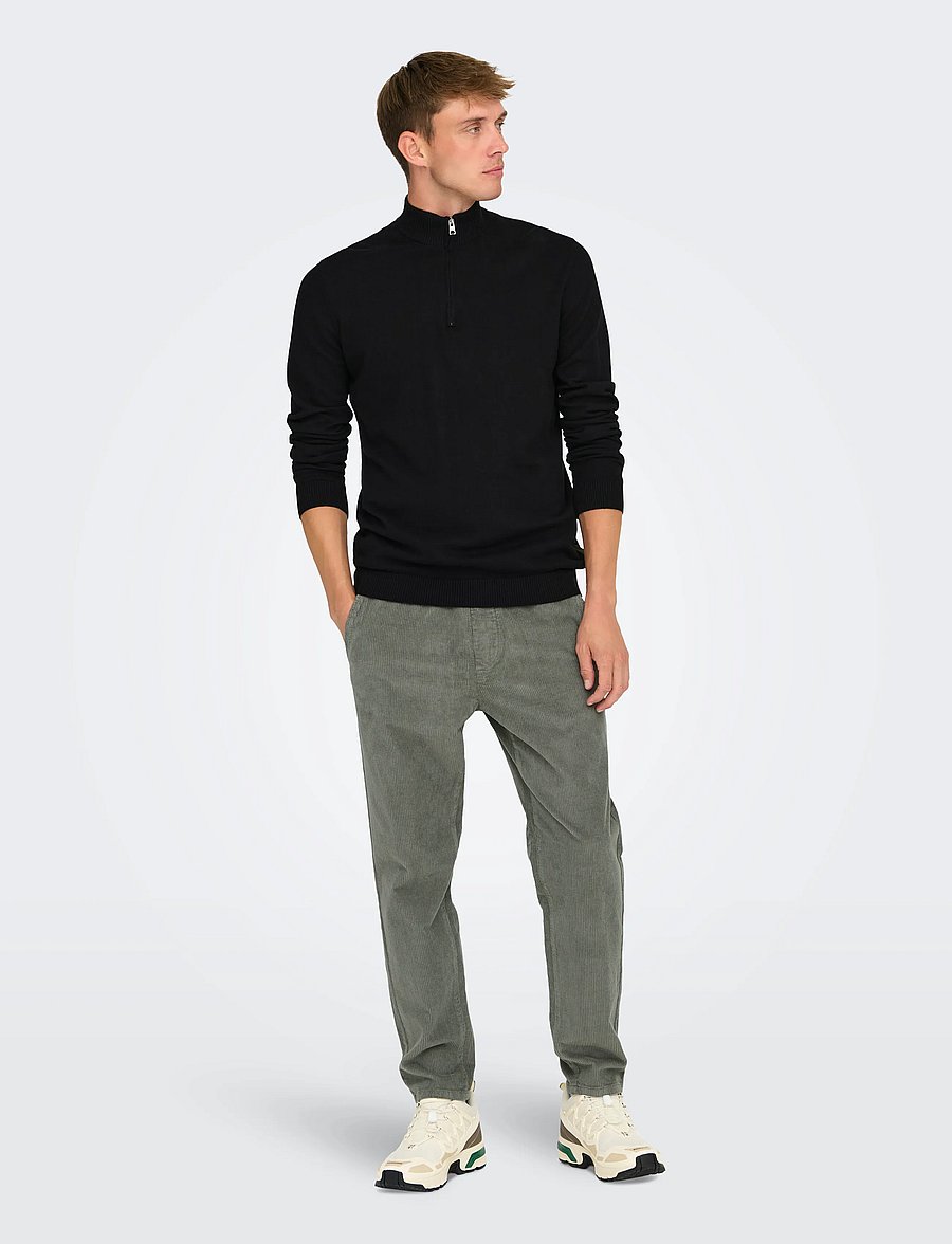 ONLY & SONS - ONSLOUI REG 12 MEL HALF ZIP KNIT NOOS - black - 4