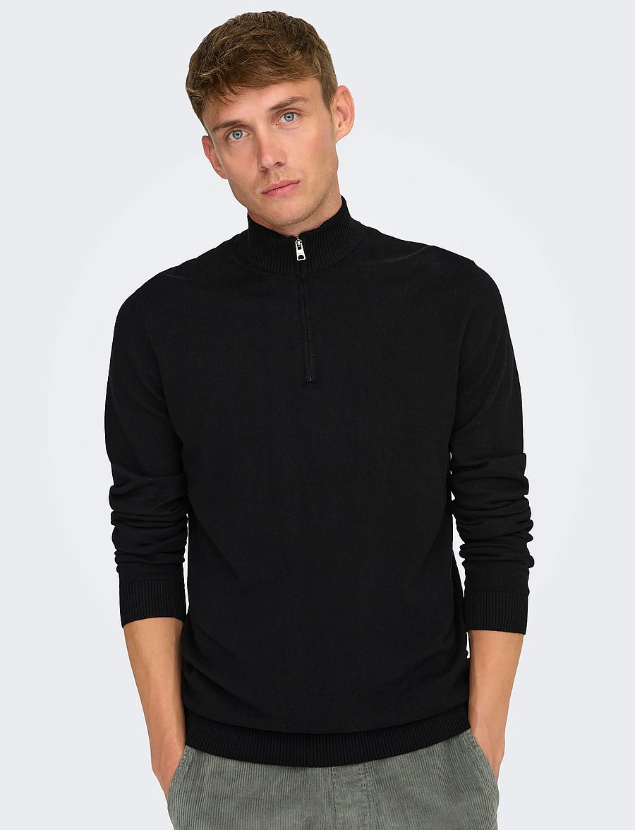 ONLY & SONS - ONSLOUI REG 12 MEL HALF ZIP KNIT NOOS - black - 5