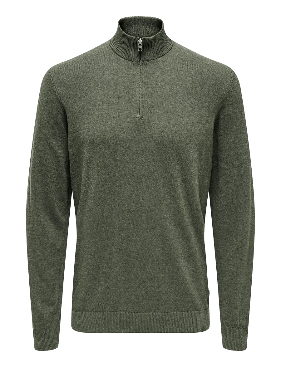 ONLY & SONS - ONSLOUI REG 12 MEL HALF ZIP KNIT NOOS - castor gray - 1