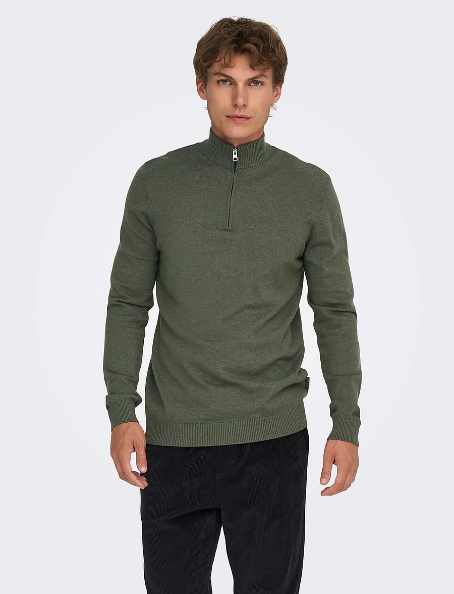ONLY & SONS - ONSLOUI REG 12 MEL HALF ZIP KNIT NOOS - castor gray - 0