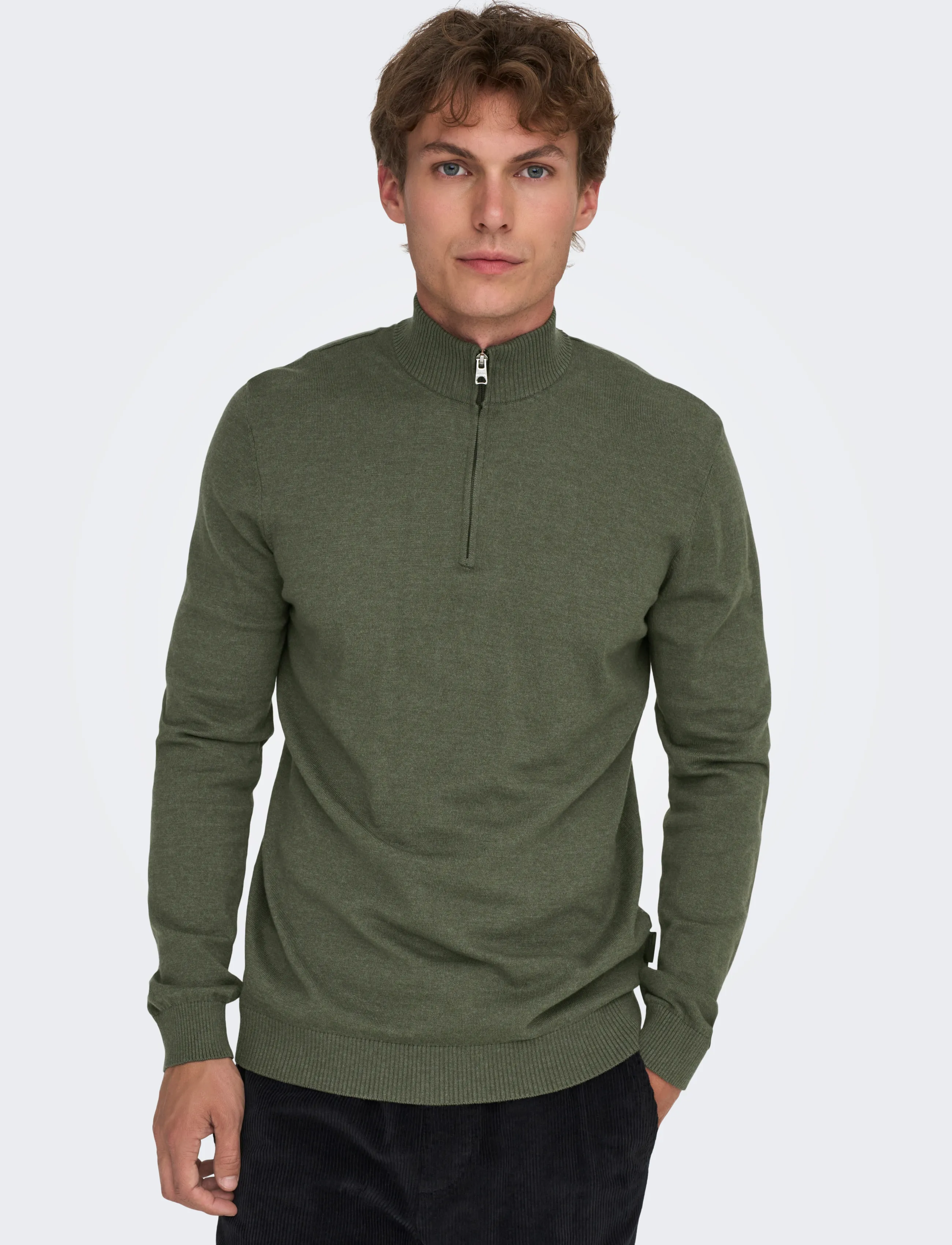 ONLY & SONS - ONSLOUI REG 12 MEL HALF ZIP KNIT NOOS - castor gray - 5