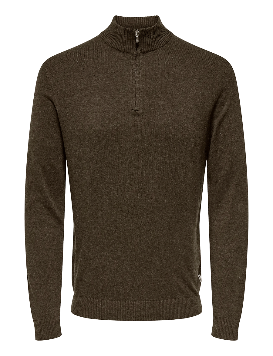 ONLY & SONS - ONSLOUI REG 12 MEL HALF ZIP KNIT NOOS - coffee bean - 1