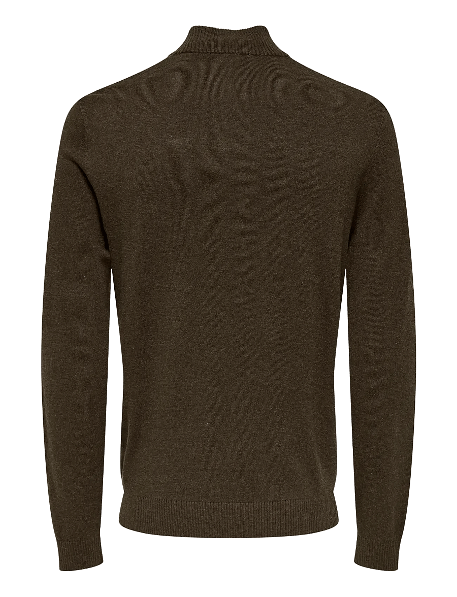 ONLY & SONS - ONSLOUI REG 12 MEL HALF ZIP KNIT NOOS - coffee bean - 2
