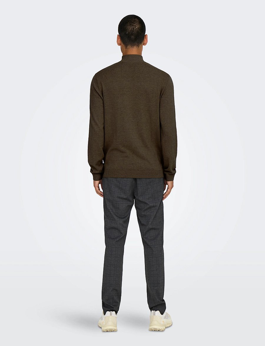 ONLY & SONS - ONSLOUI REG 12 MEL HALF ZIP KNIT NOOS - coffee bean - 3