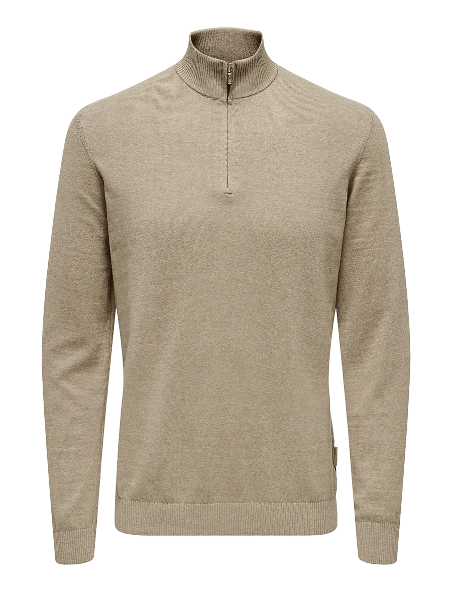 ONLY & SONS - ONSLOUI REG 12 MEL HALF ZIP KNIT NOOS - pullover mit halbem reißverschluss - desert taupe - 1
