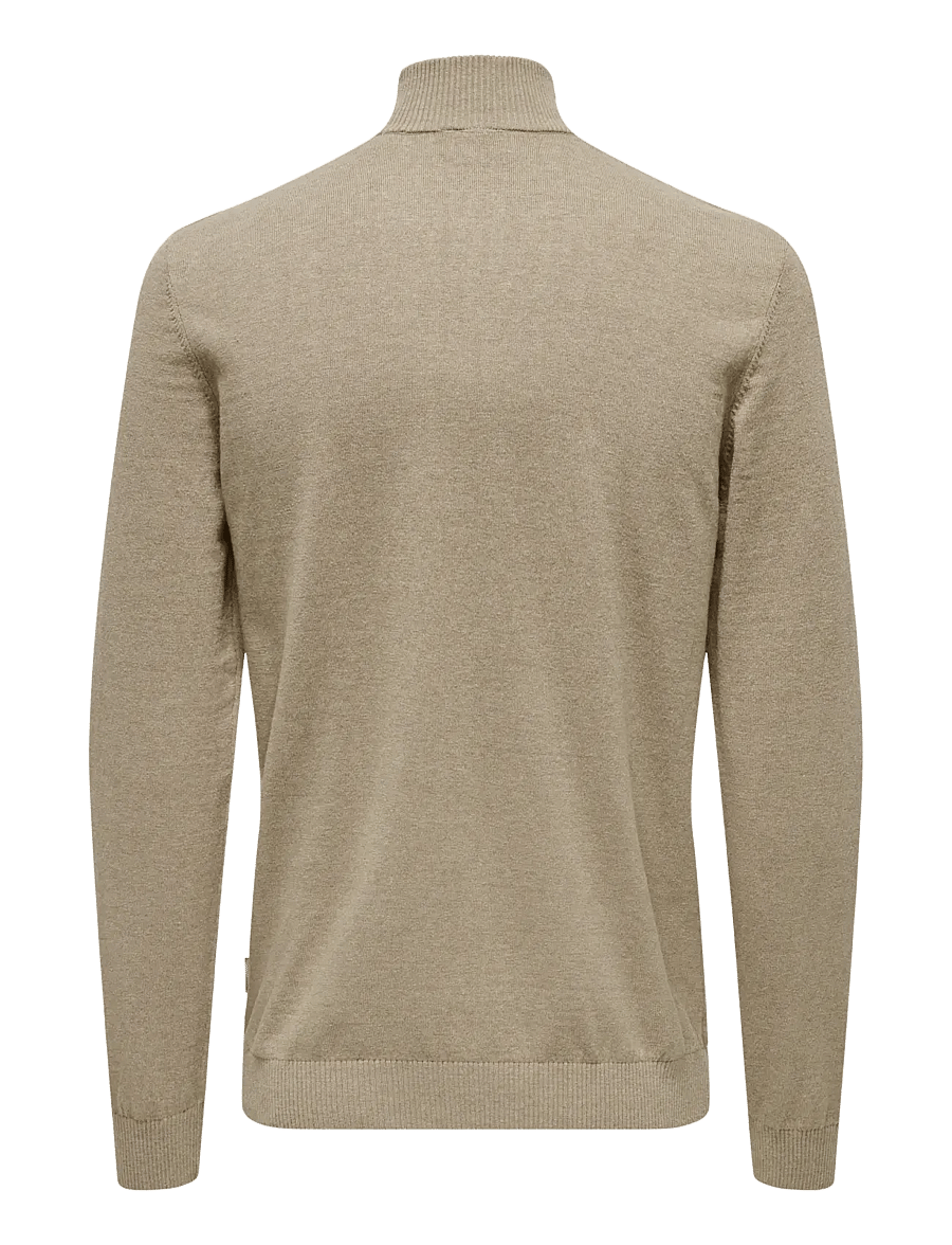ONLY & SONS - ONSLOUI REG 12 MEL HALF ZIP KNIT NOOS - pullover mit halbem reißverschluss - desert taupe - 2